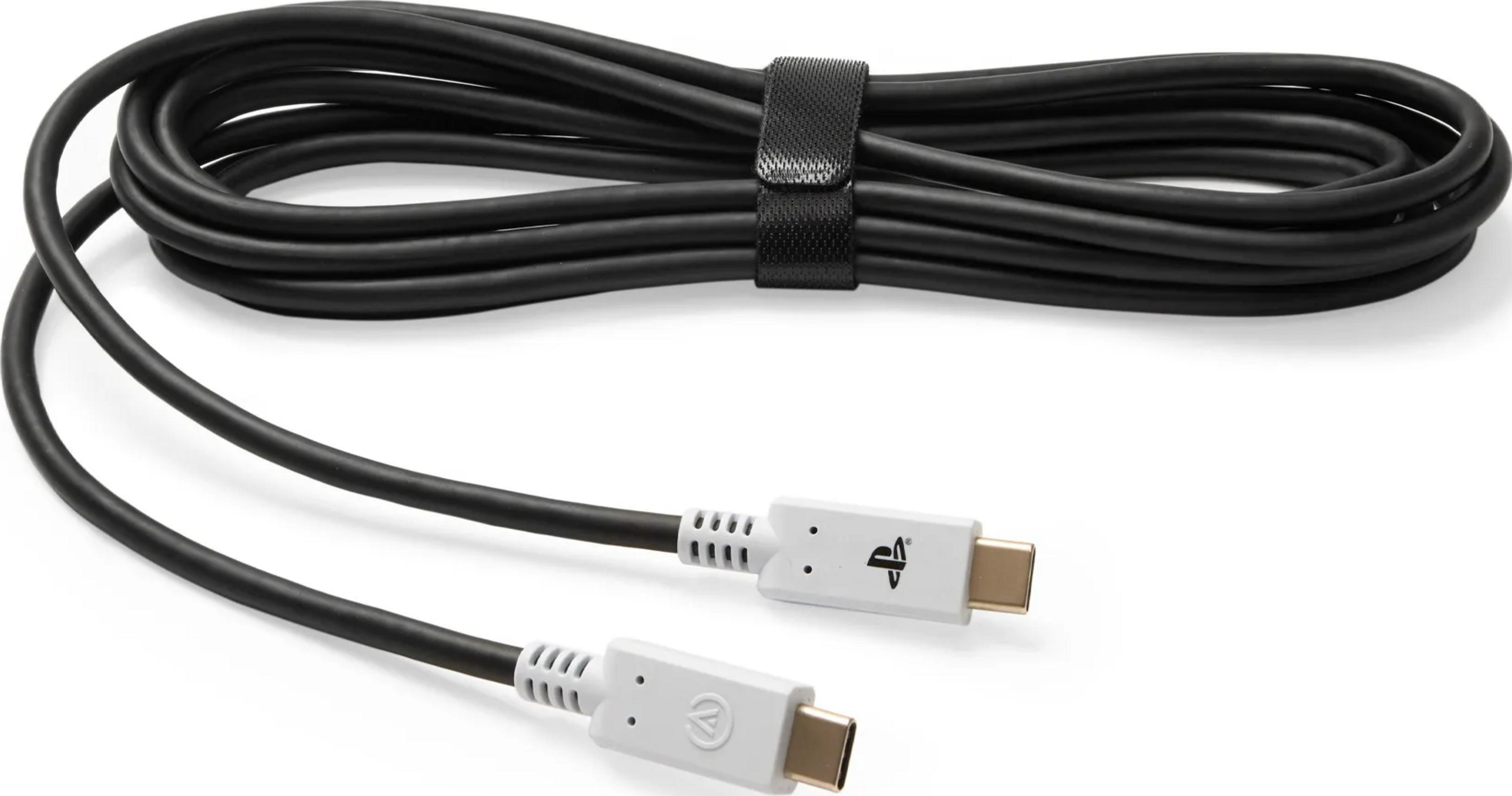 Czarny kabel USB-C z dwoma złączami i logo PlayStation.