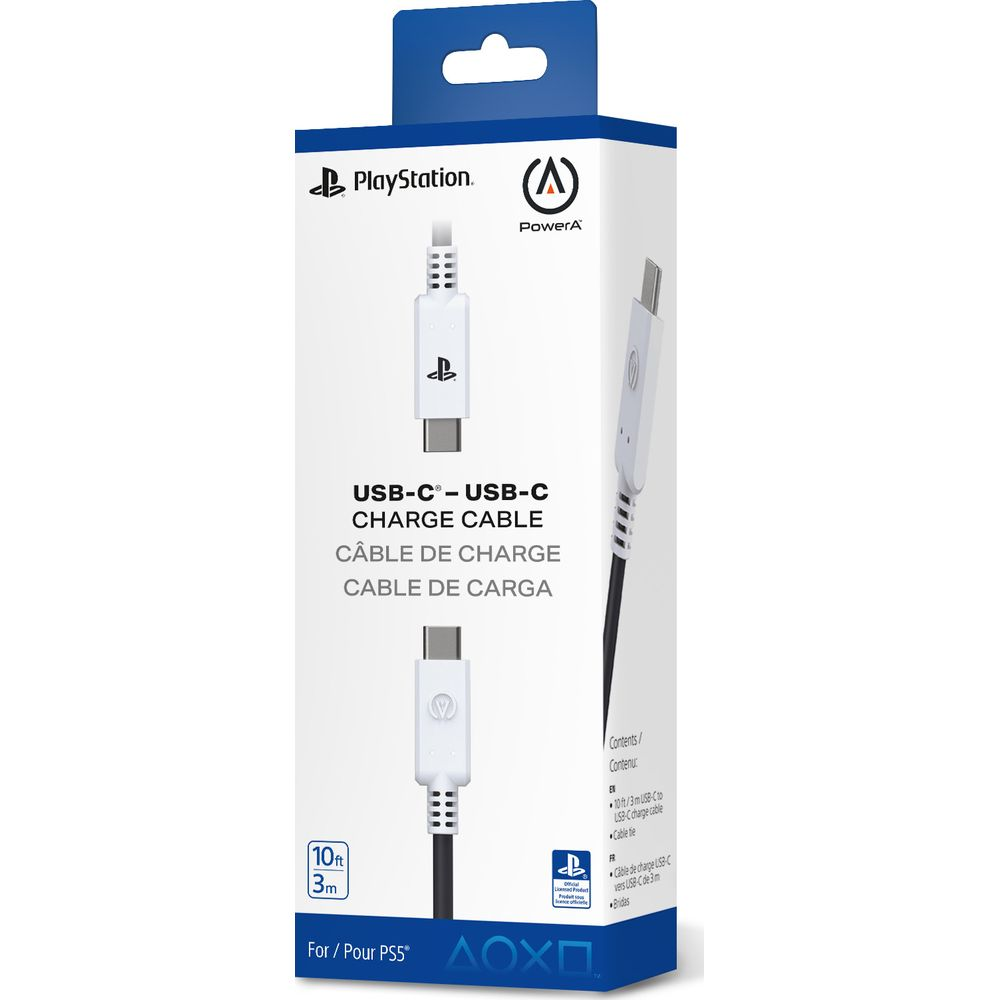 Opakowanie kabla ładującego USB-C do USB-C PowerA dla PS5, biały kabel.