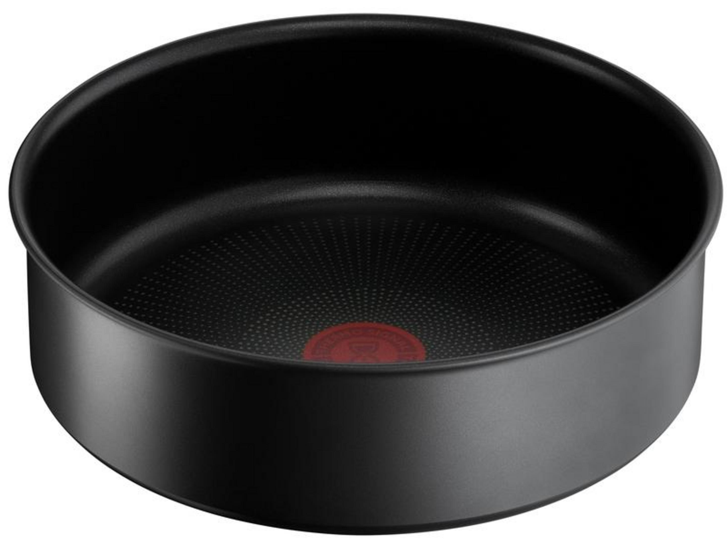 Schwarze Pfanne mit rotem Thermospot-Indikator in der Mitte.
