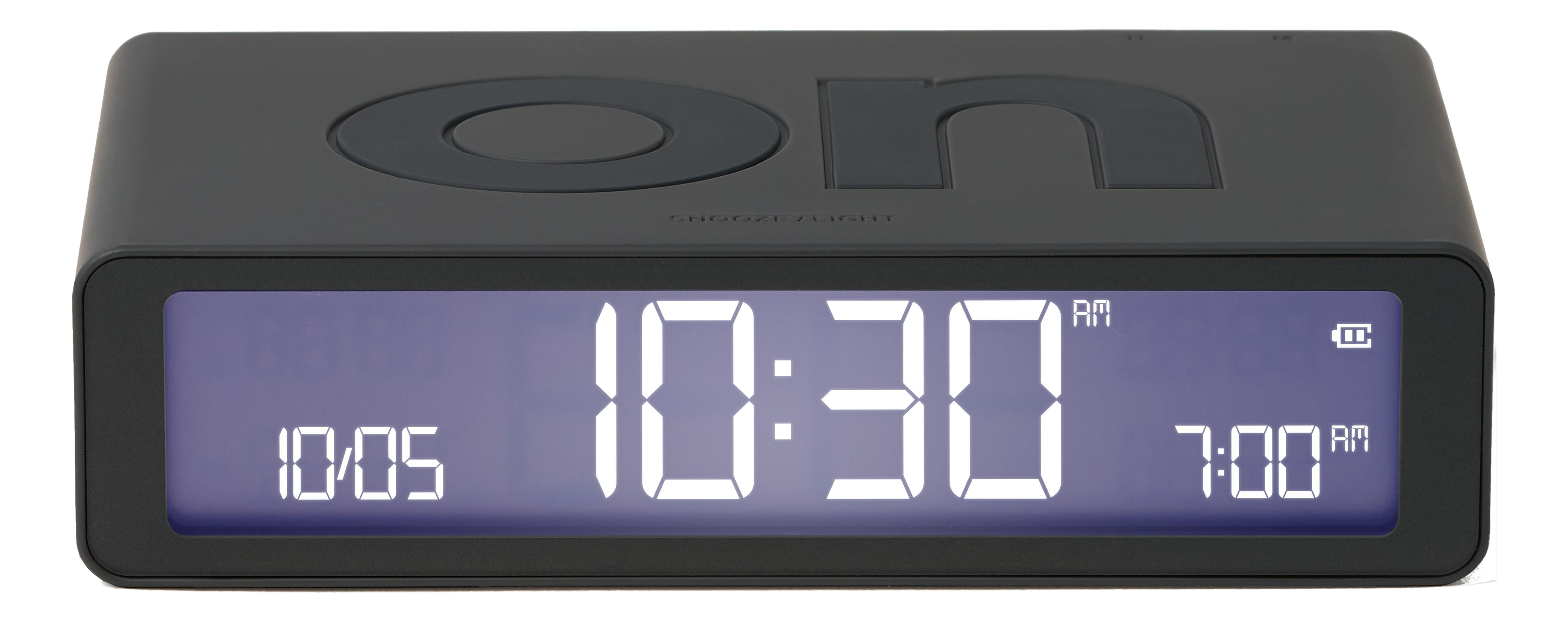 Ein schwarzer Digitalwecker zeigt 10:30 Uhr und 7:00 Uhr an.