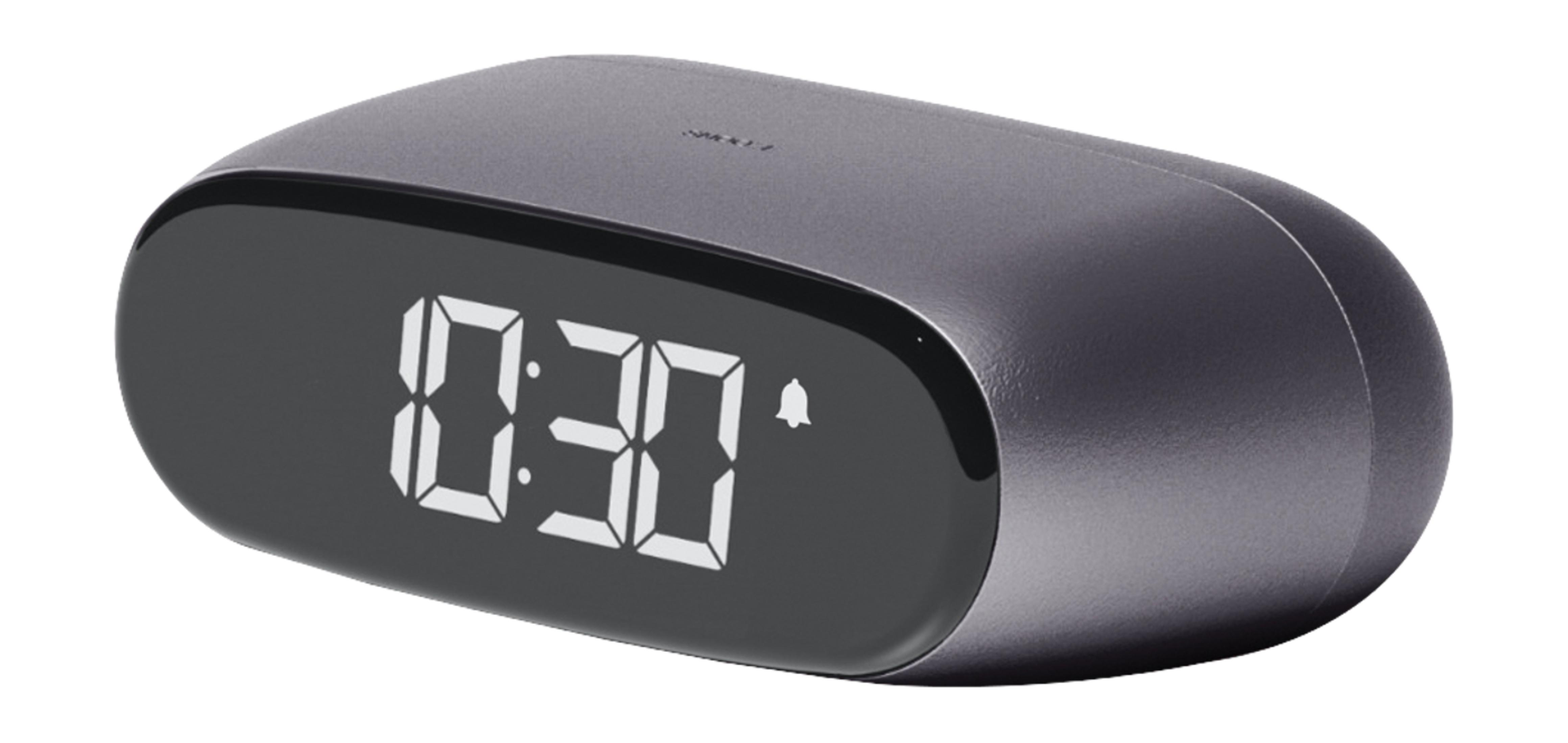 Ein grauer Digitalwecker zeigt 0:30 an. Ein Glockensymbol ist sichtbar.