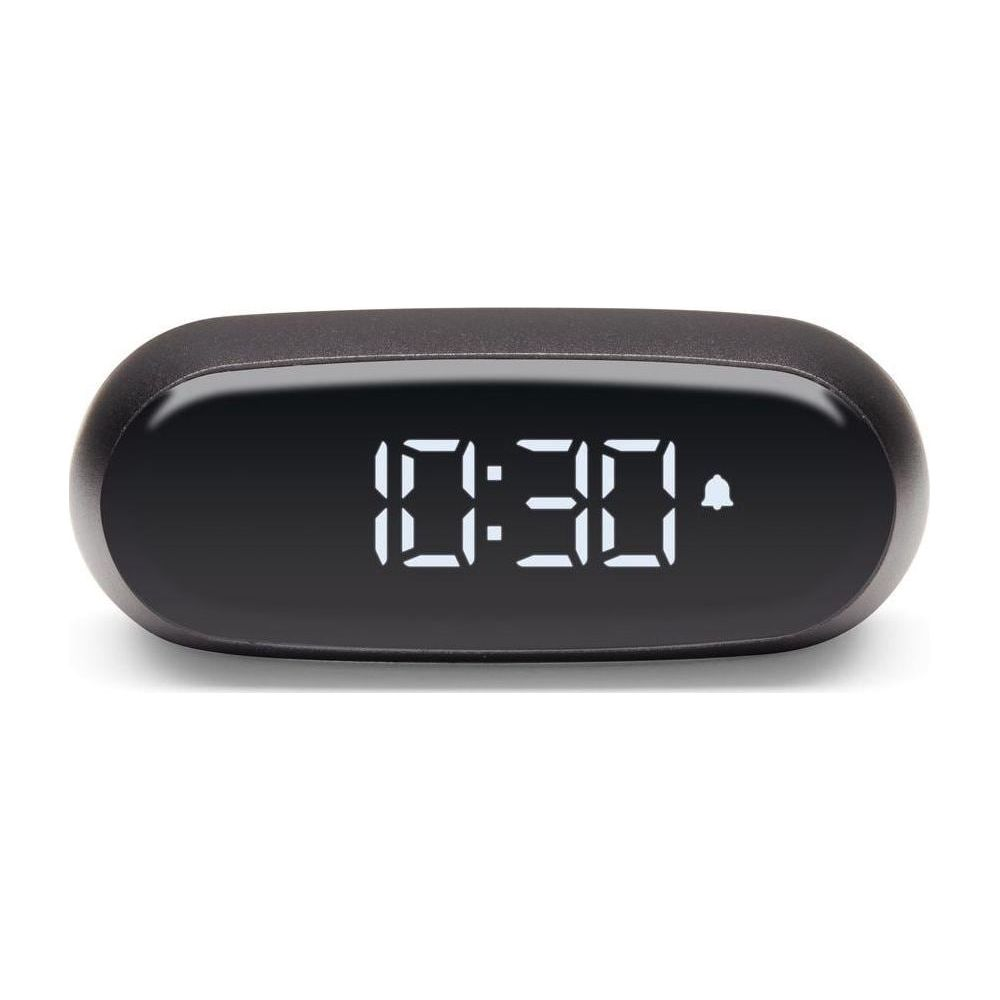 Ein schwarzer digitaler Wecker zeigt 10:30 und ein Alarm-Symbol an.