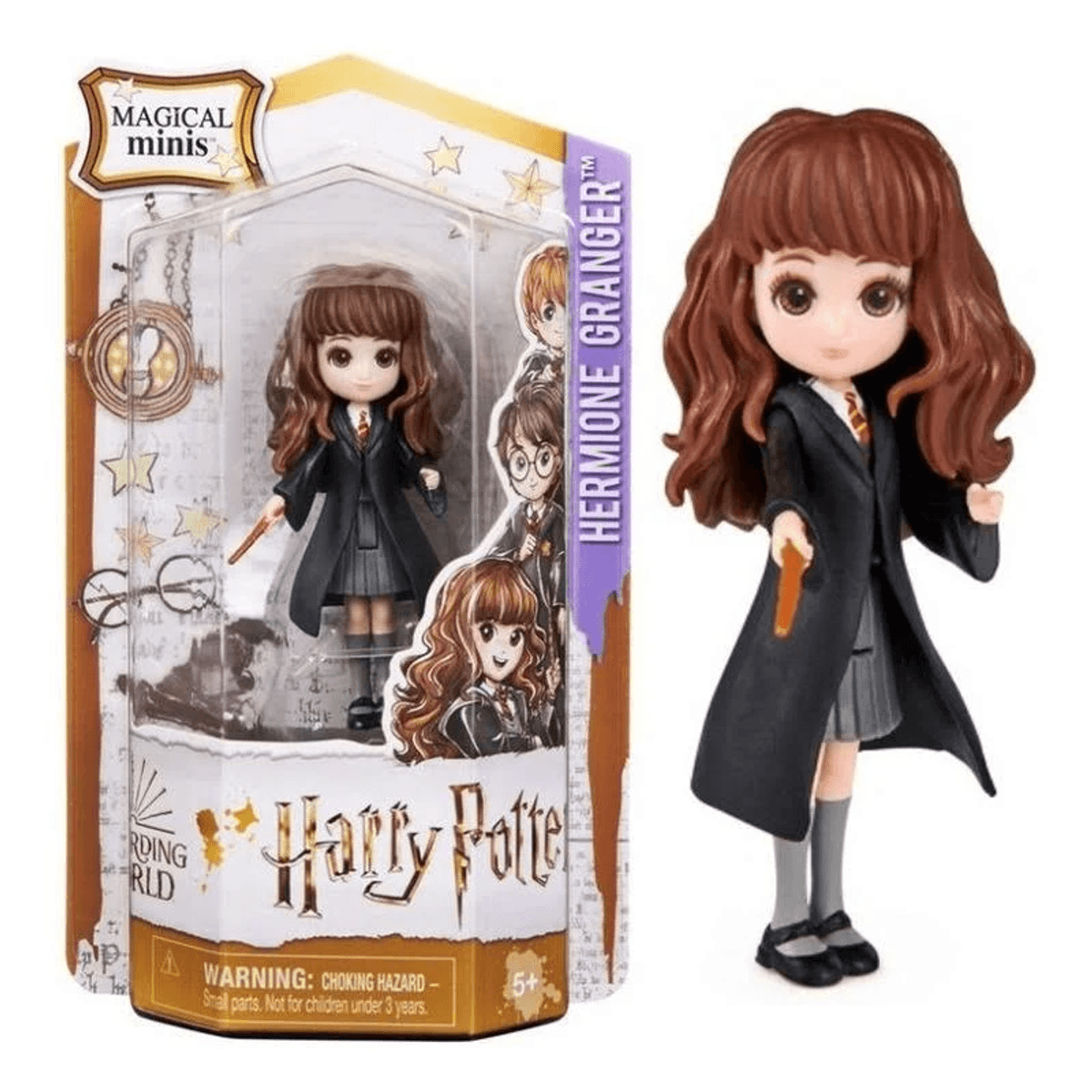 Eine Harry Potter Hermine Granger Puppe in einer Verpackung und eine einzelne Puppe.