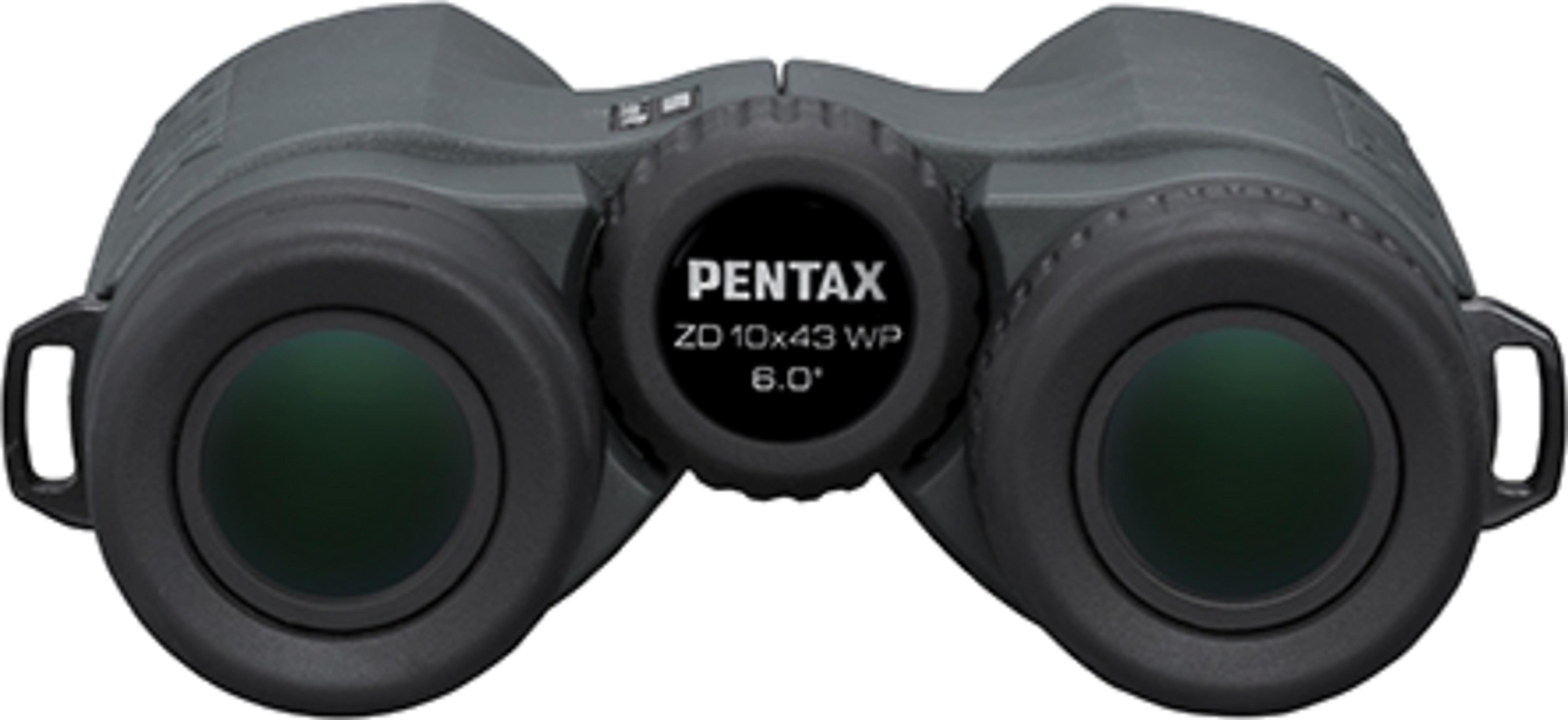 Prismáticos Pentax grises ZD 10x43 WP con rueda de enfoque.