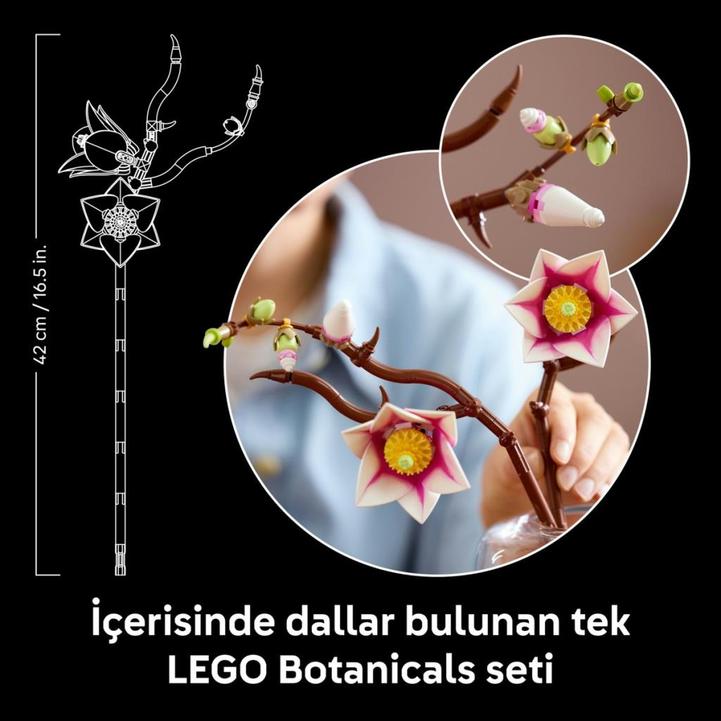 Çiçek açan dallar ve çiçekler içeren bir LEGO seti.