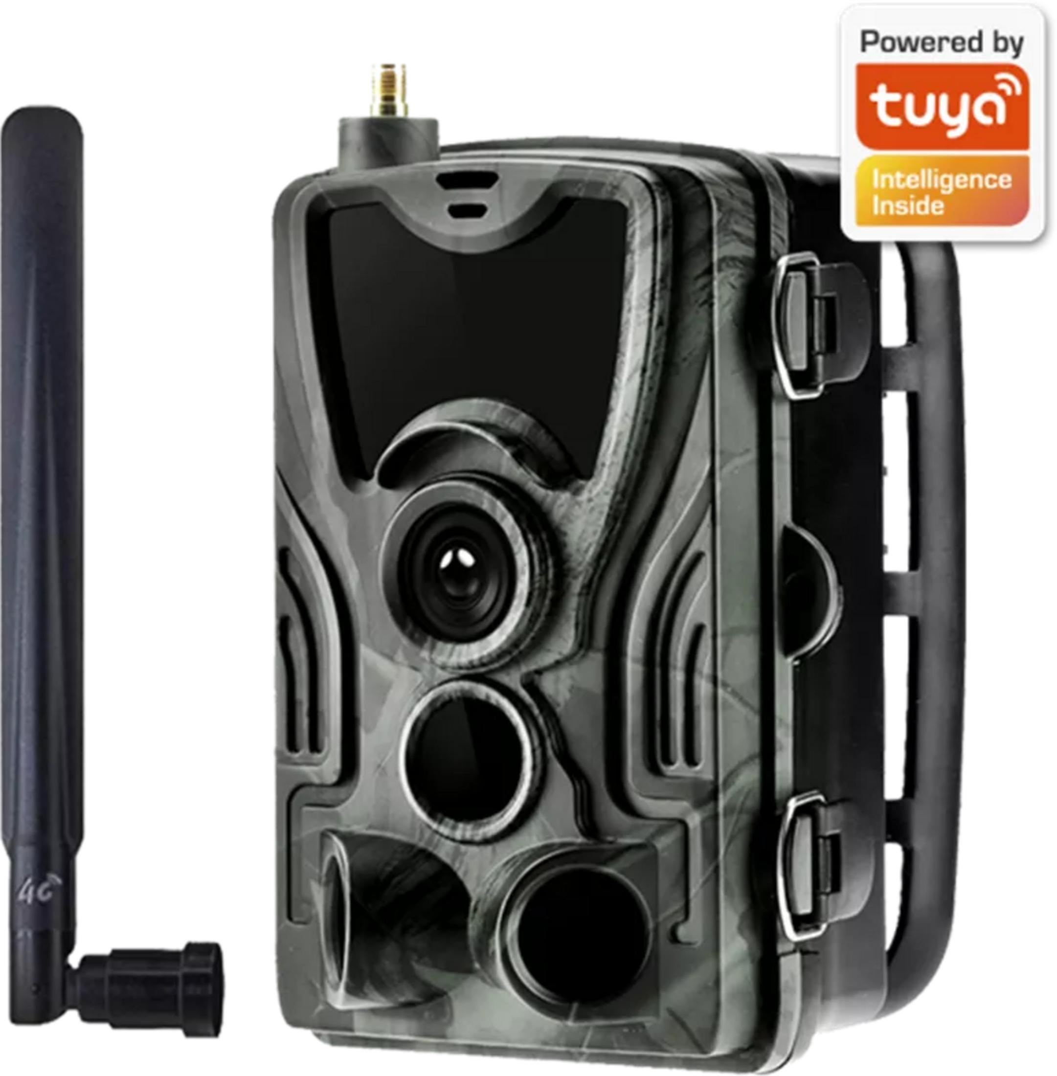Überwachungskamera mit Tarnmuster und externer 4G-Antenne.
