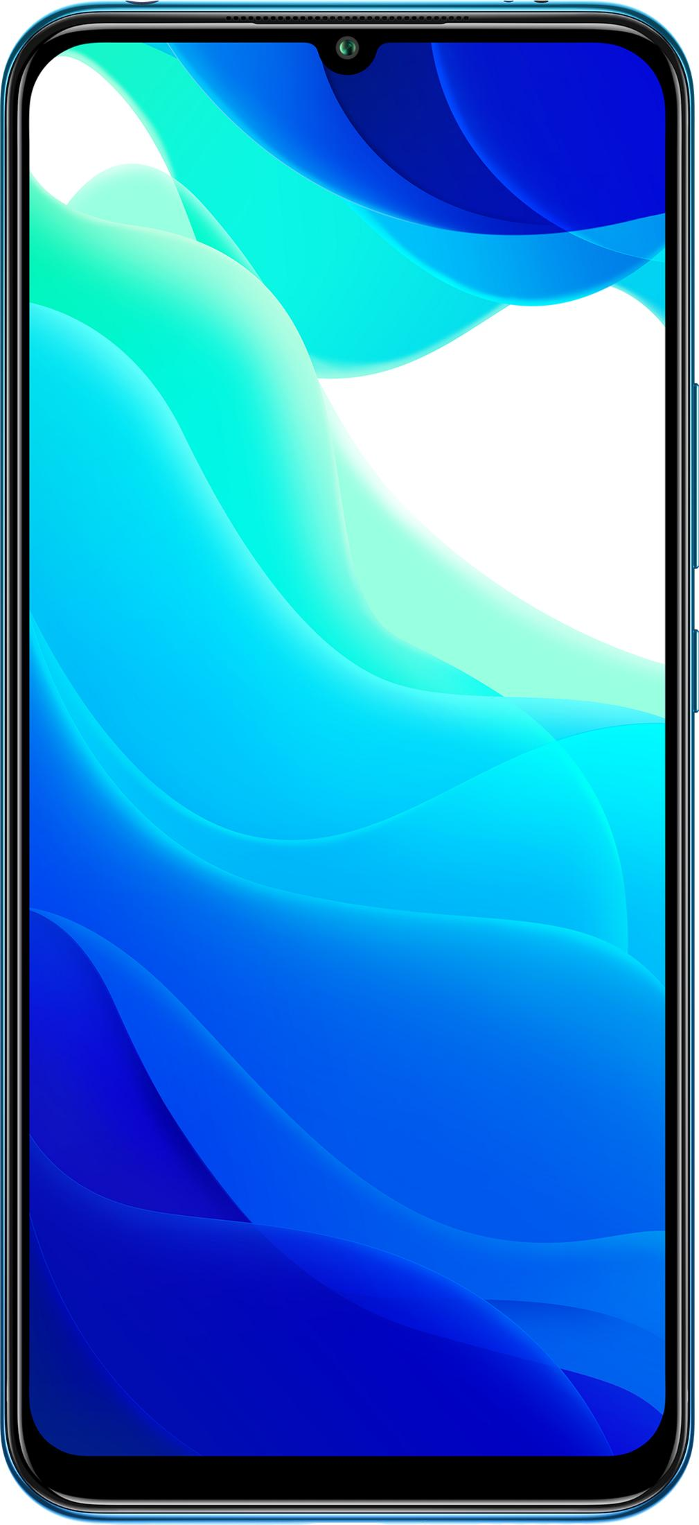 Ein Smartphone mit einem blauen und türkisfarbenen Hintergrund mit Wellenmuster.