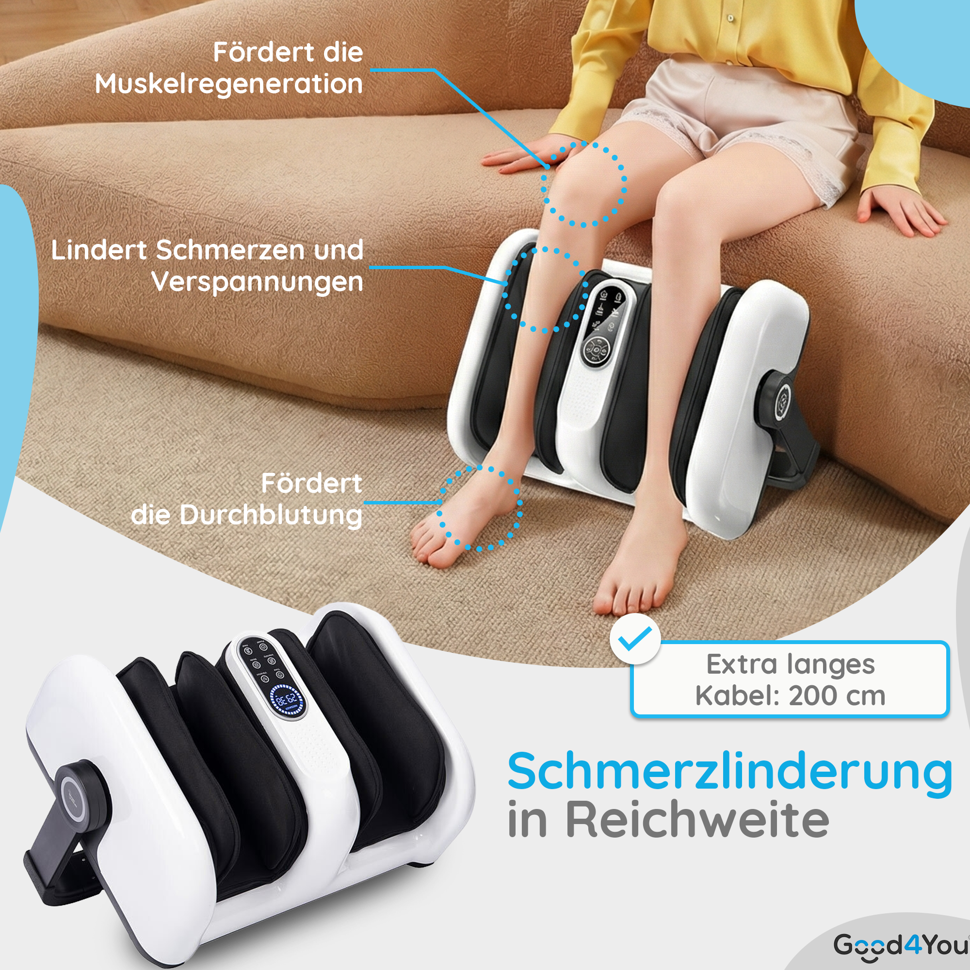 Ein Fußmassagegerät mit einem Kabel von 200 cm für Schmerzlinderung.