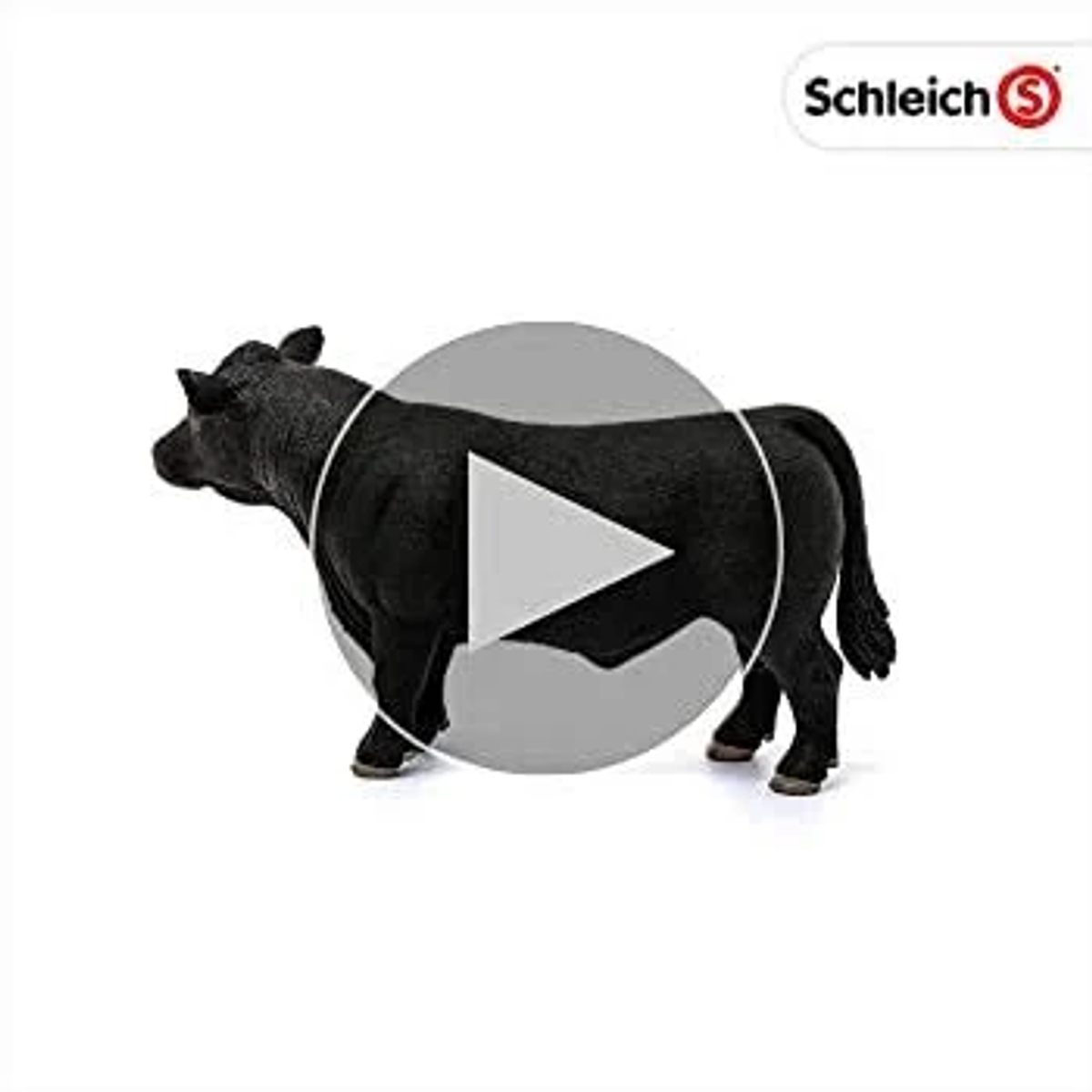 Figura giocattolo di toro Angus nero su sfondo bianco.