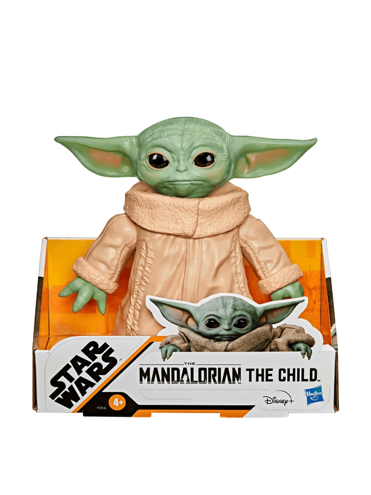 Juguete de Baby Yoda en empaque con logo de "Star Wars".