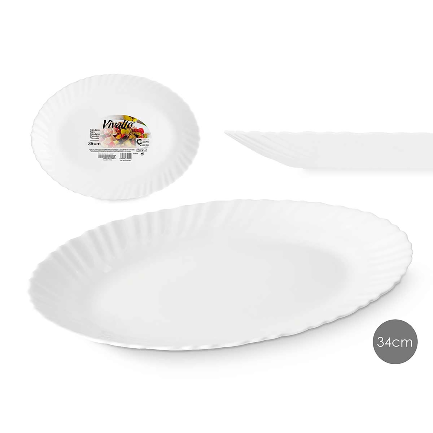 Piatto da portata ovale bianco con bordo ondulato, cm 34.