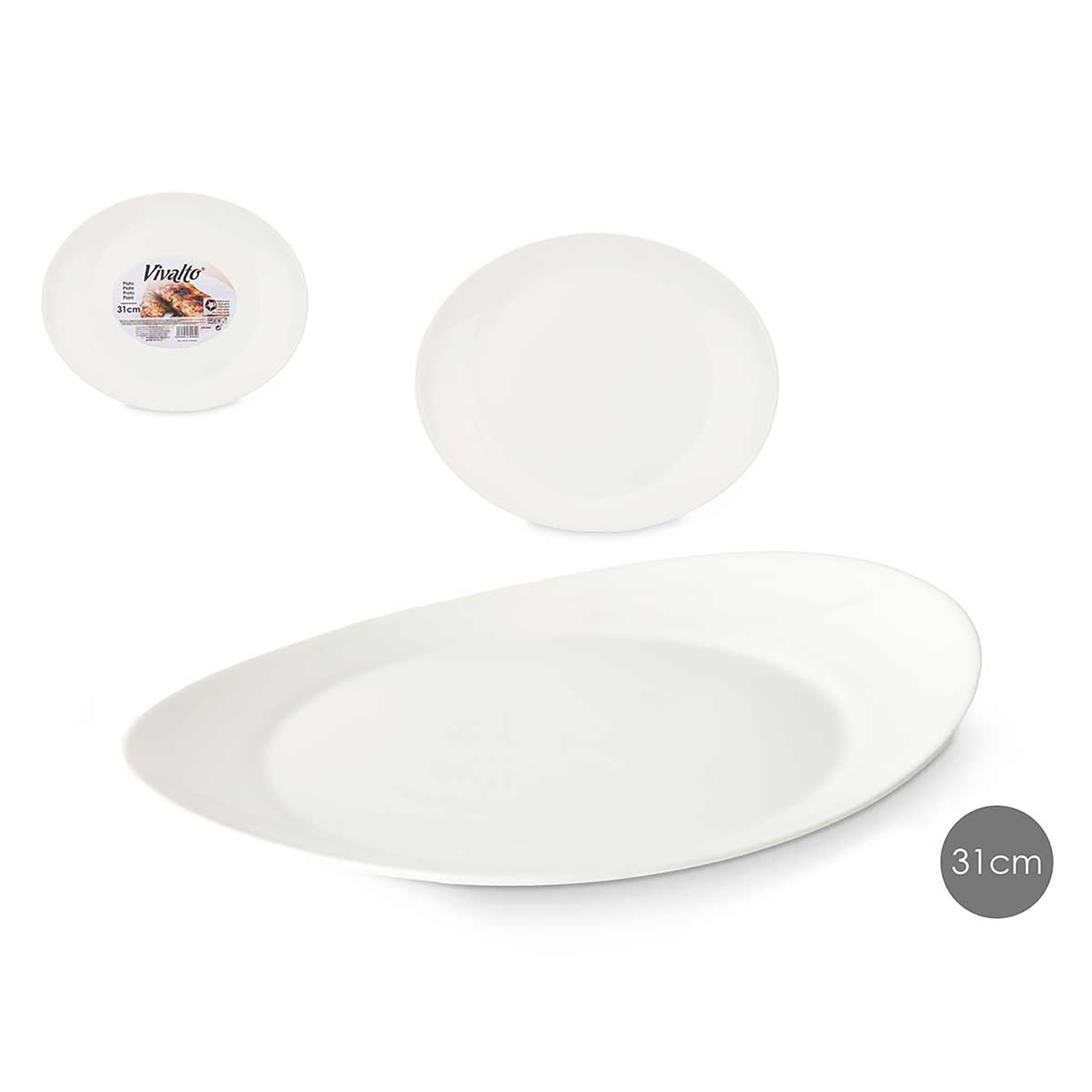 Piatto da portata bianco e un piatto rotondo, 31 cm.