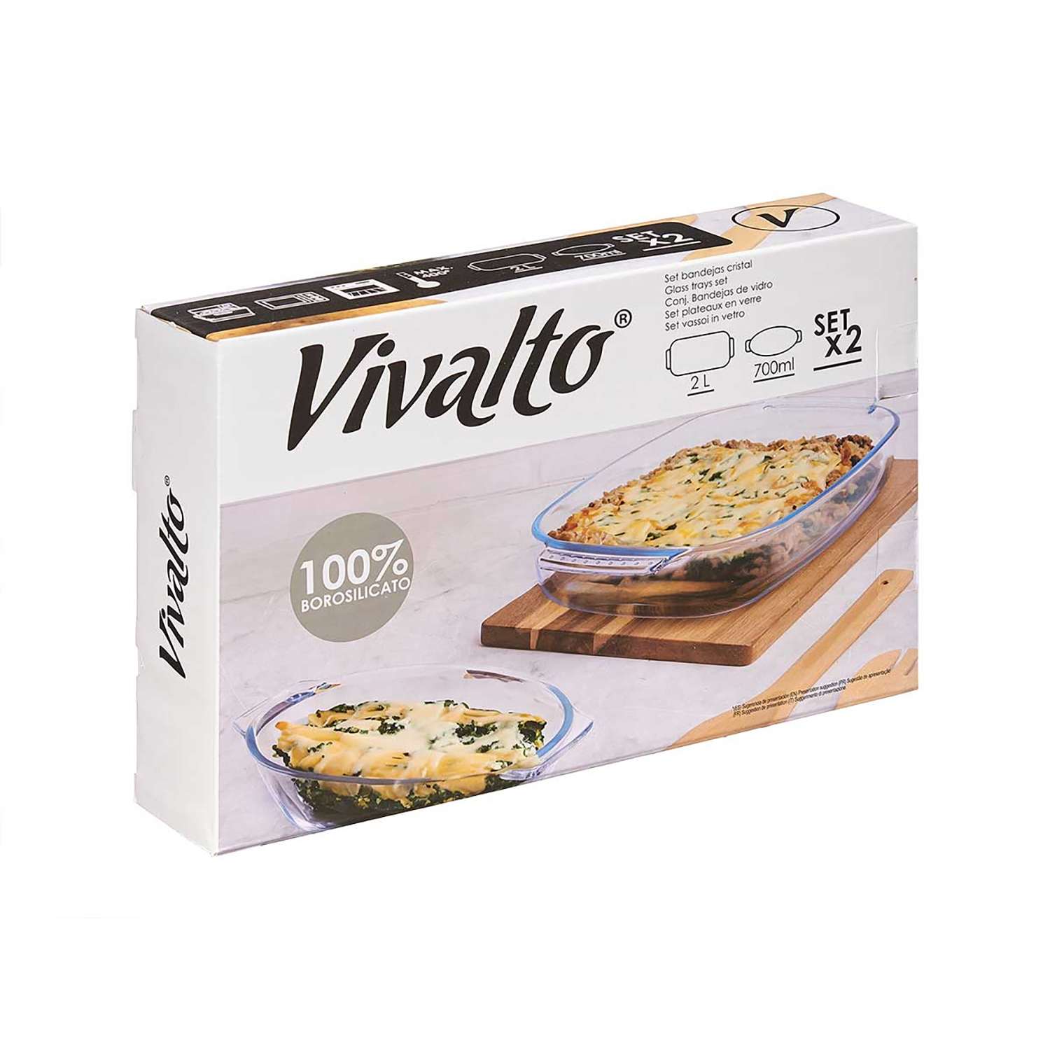 Set teglie in vetro Vivalto con una teglia da 2L e una da 700ml.