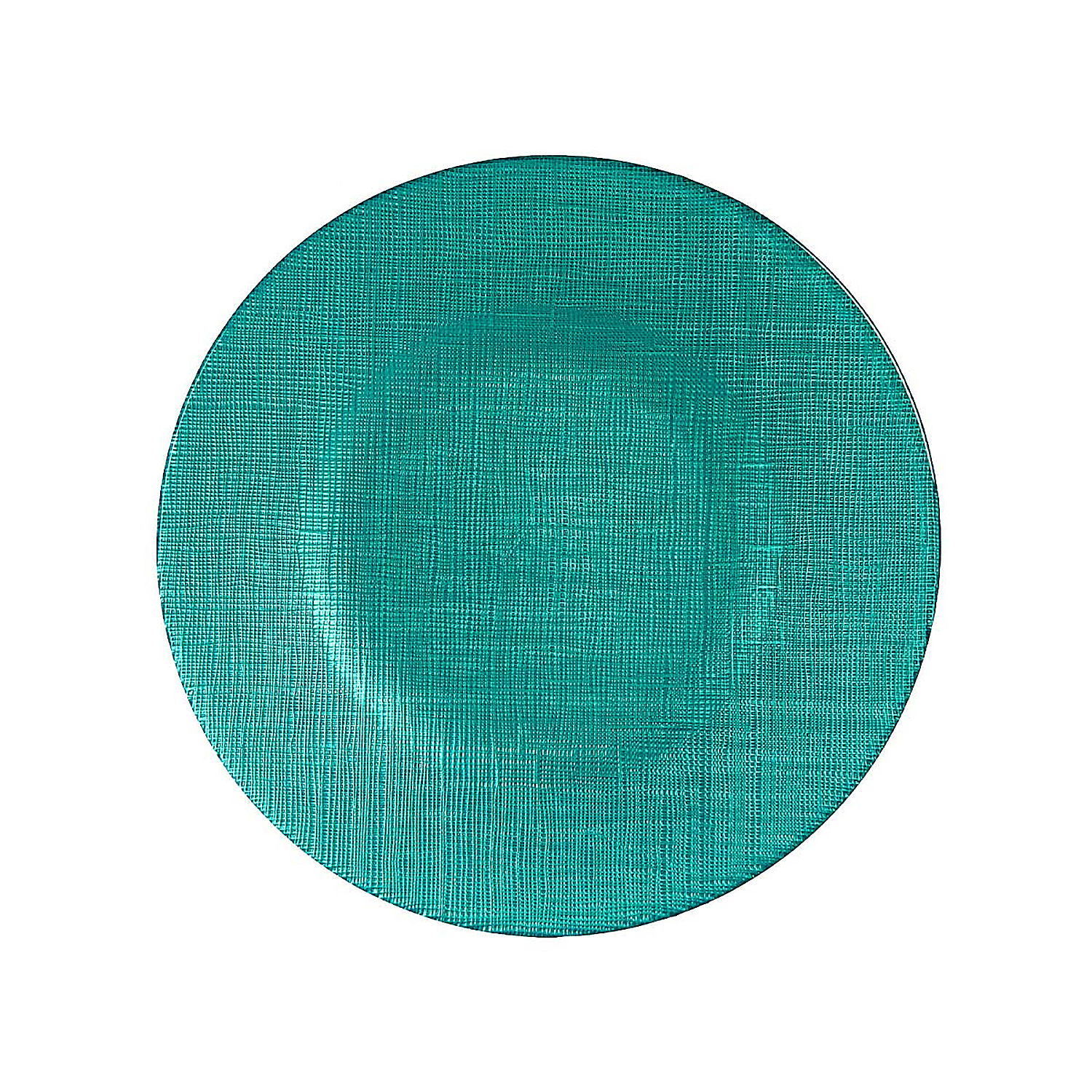 Un sottobicchiere rotondo, color verde acqua, con trama fine.