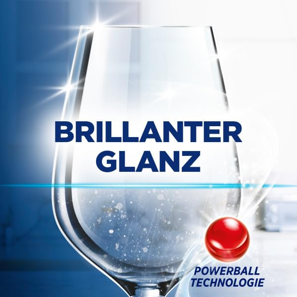 Ein Glas mit Text 'BRILLANTER GLANZ' und rotem Powerball.