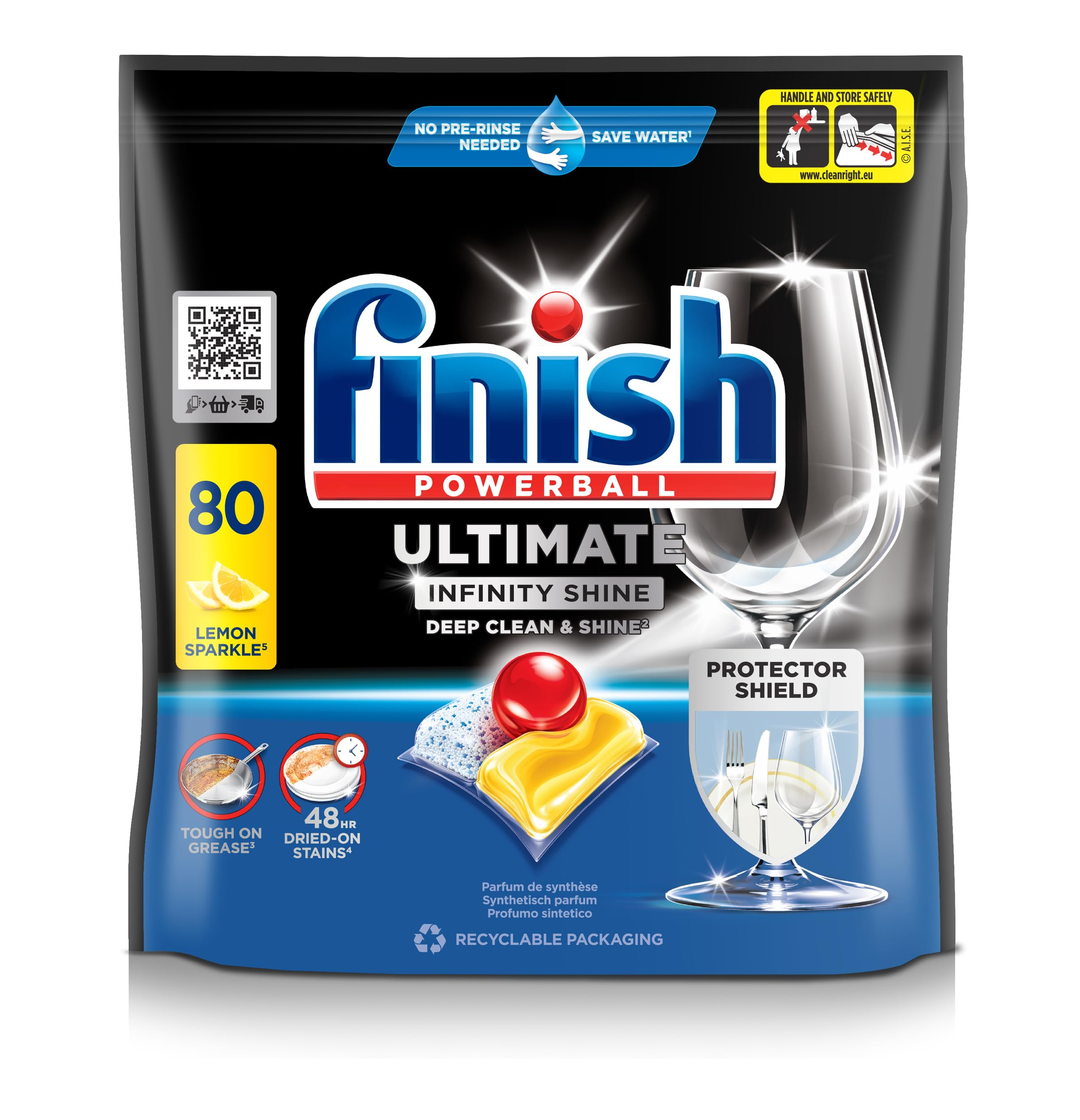 Finish Powerball Ultimate Spülmaschinentabs mit Lemon Sparkle Duft, 80 Stück.