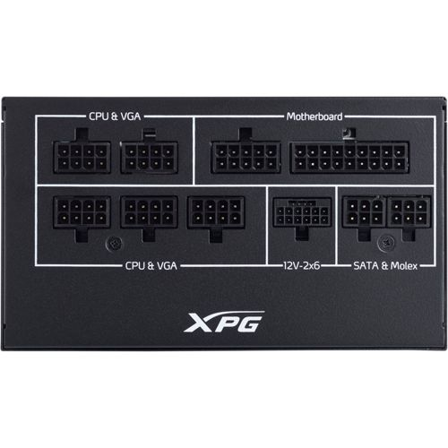 Bloc d'alimentation noir avec ports pour CPU, Carte mère, 12V-2x6 et SATA & Molex.