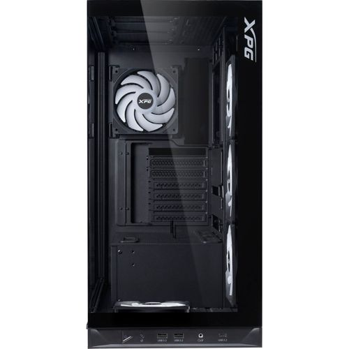 Un case per computer nero con ventole e porte.