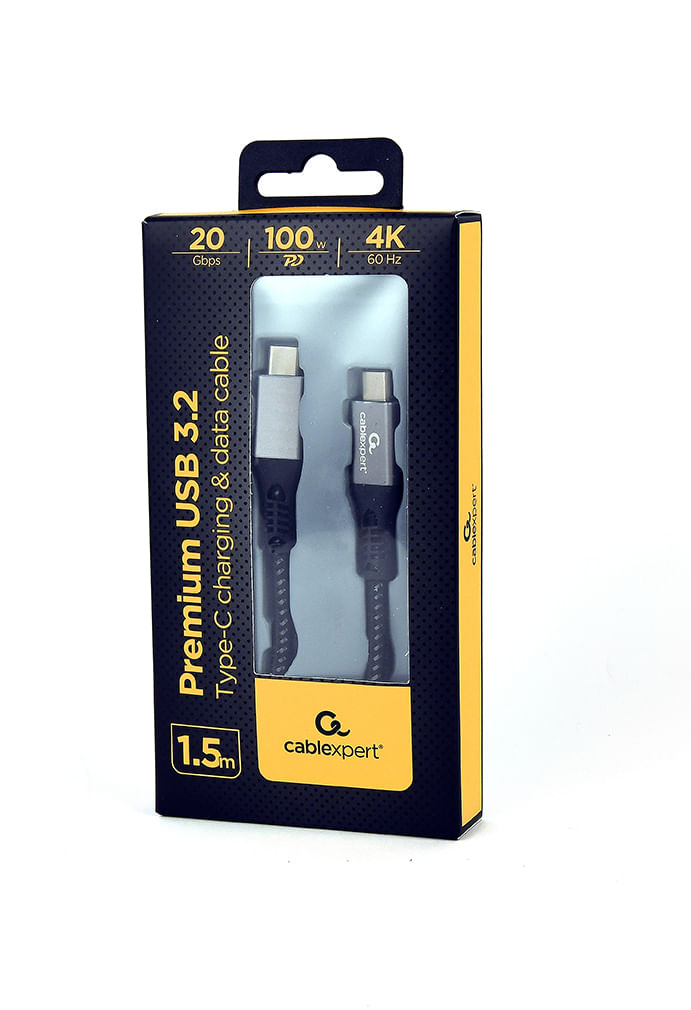 Scatola per cavo USB 3.2 da 1,5m, 20Gbps, 100W, 4K, ricarica e dati.