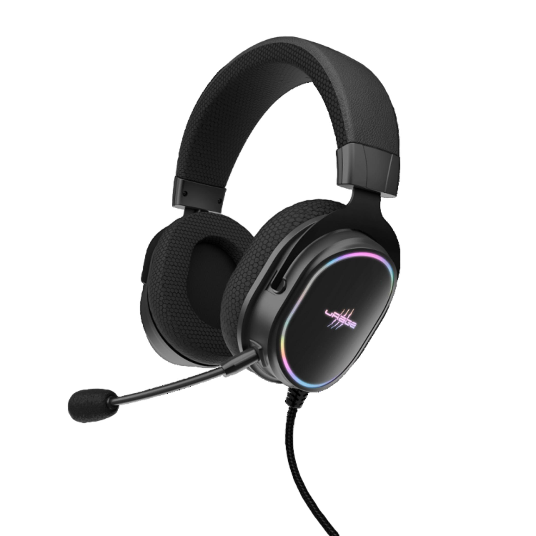 Cuffie gaming nere con microfono e illuminazione RGB.