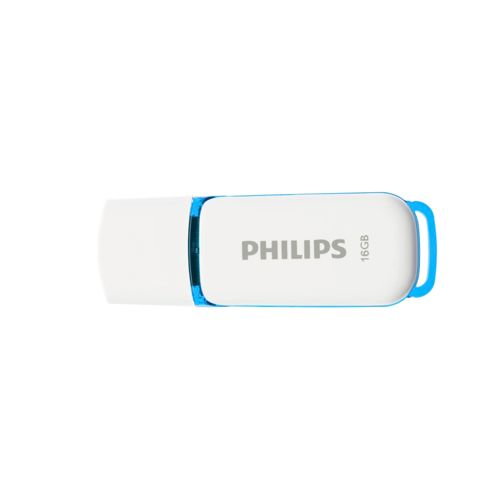Un'unità flash USB Philips bianca da 16 GB con bordo blu.
