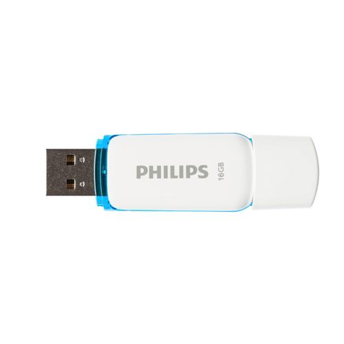 Un'unità USB Philips bianca da 16 GB con accento blu.