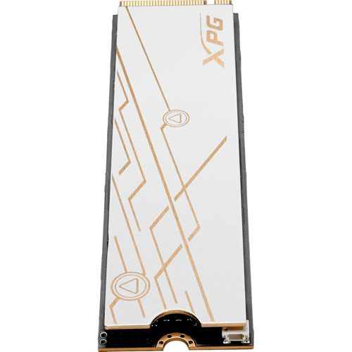Een witte opslagmodule met XPG-logo en gouden lijnen.