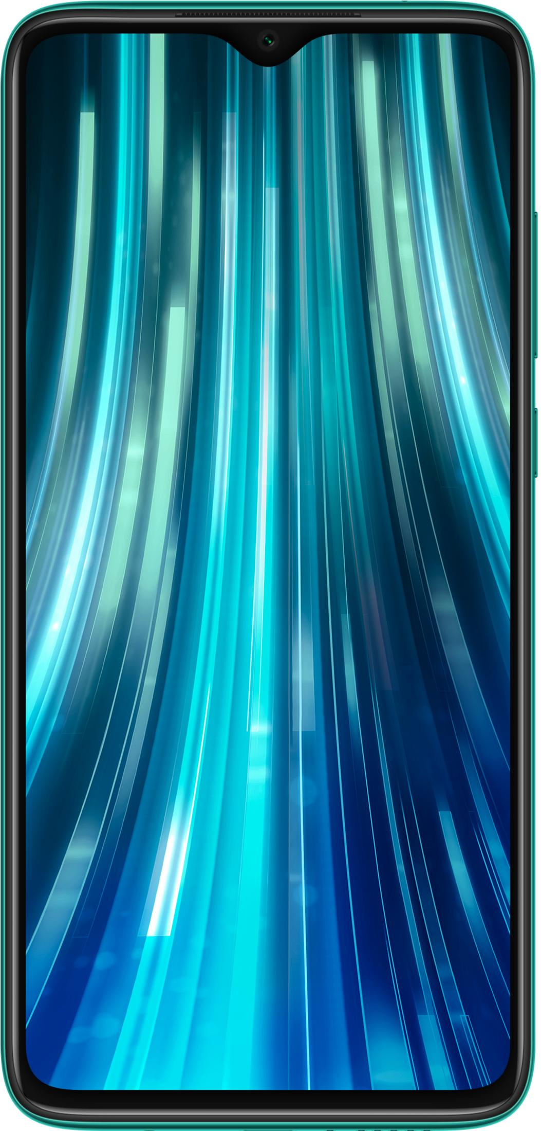 Uno smartphone con uno sfondo astratto blu e turchese con linee verticali.