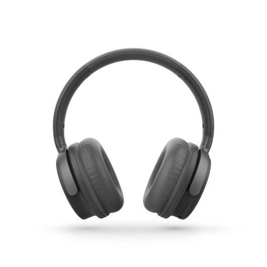 Cuffie wireless grigio scuro con padiglioni imbottiti su sfondo bianco.