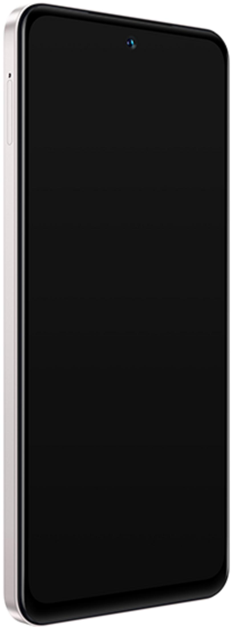 Uno smartphone argentato con schermo nero e fotocamera frontale.