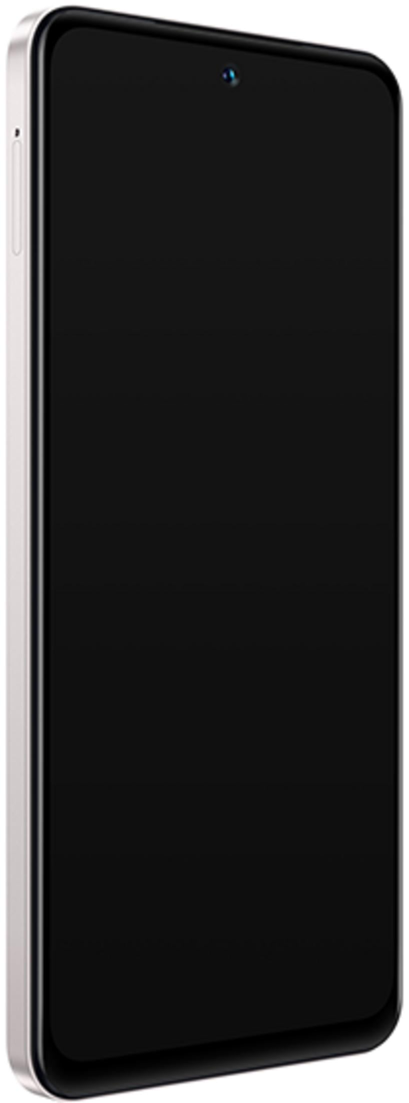 Uno smartphone argentato con schermo nero e una piccola fotocamera in alto.