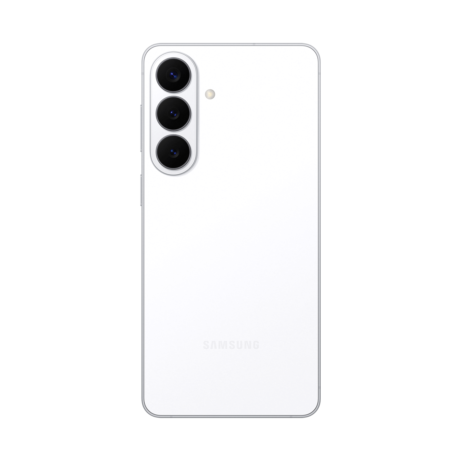 Retro di uno smartphone Samsung bianco con tre fotocamere e flash.
