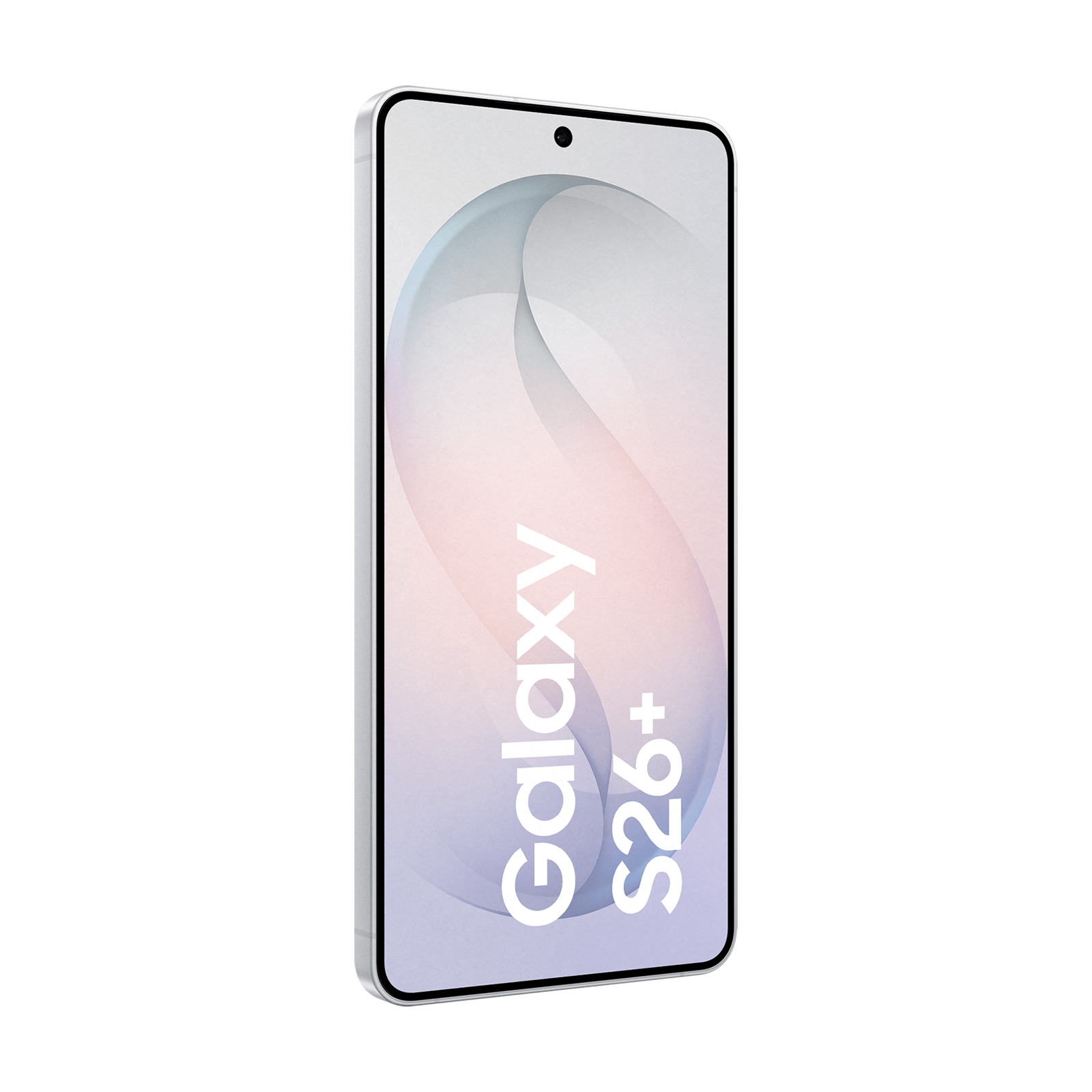 Un telefono Samsung Galaxy S26+ argento su sfondo bianco.
