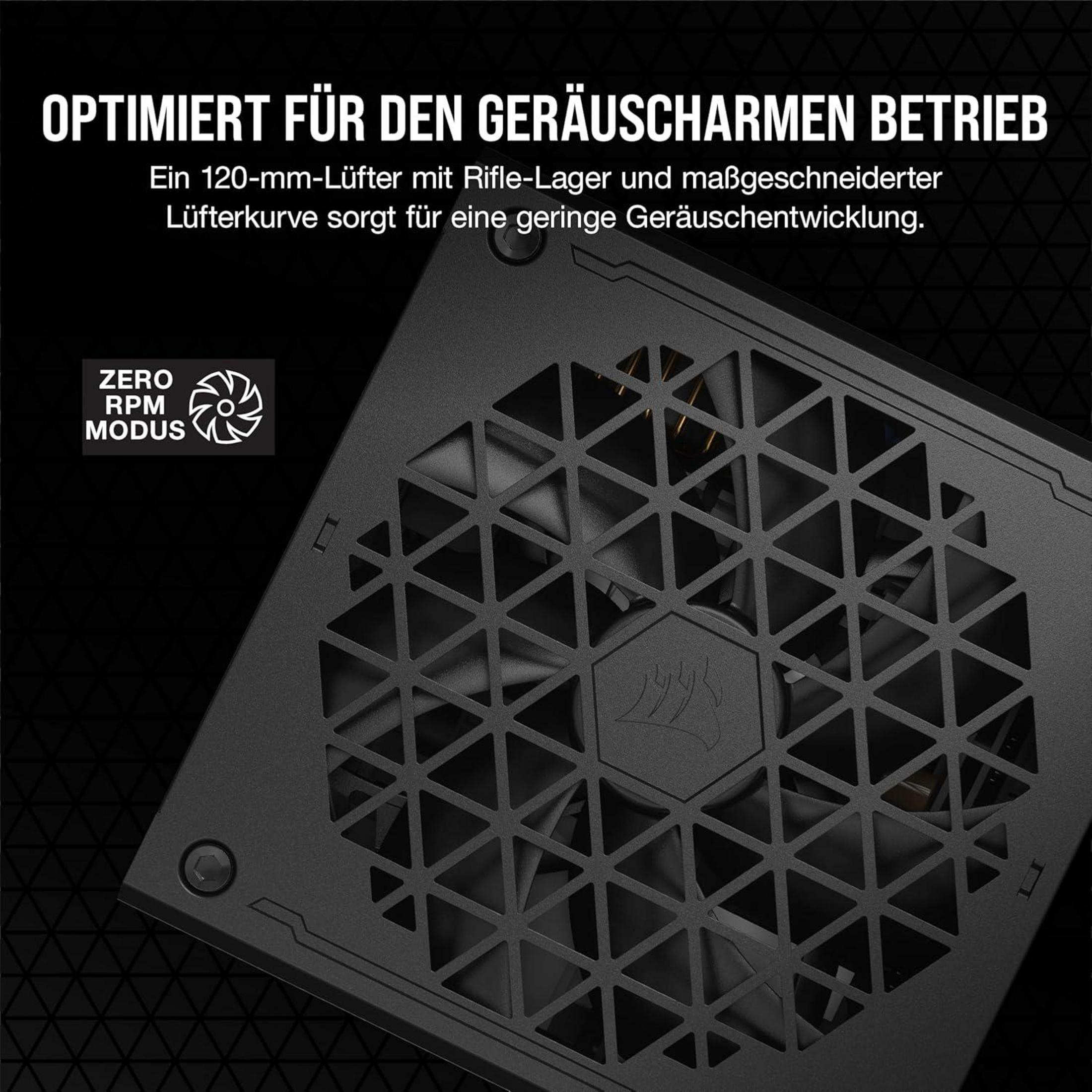 Ventilateur noir avec grille triangulaire et mode RPM zéro.