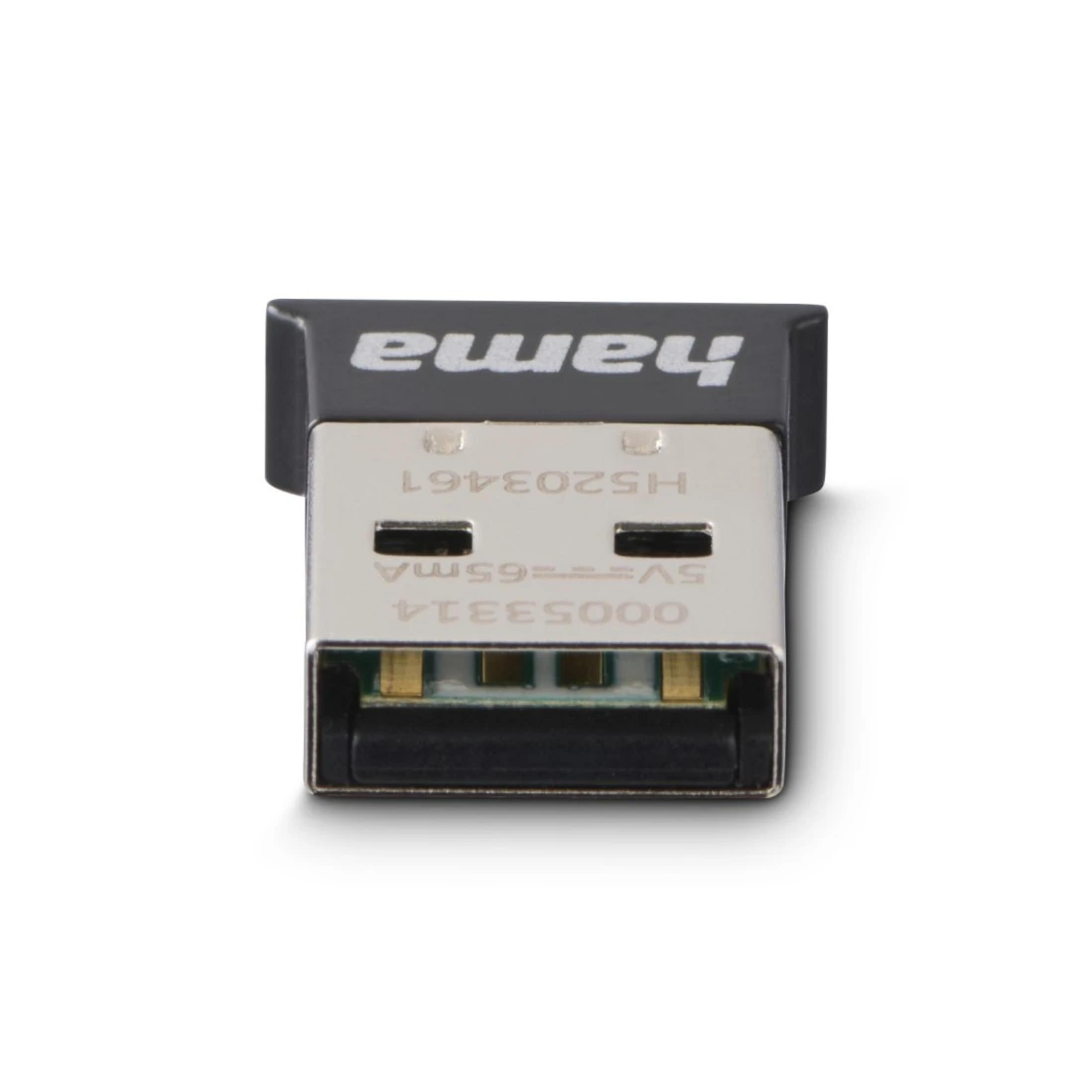 Ein schwarzer Hama USB-Dongle mit Beschriftung 'hama', 'HS203461', '5V=65mA', '00053314'.