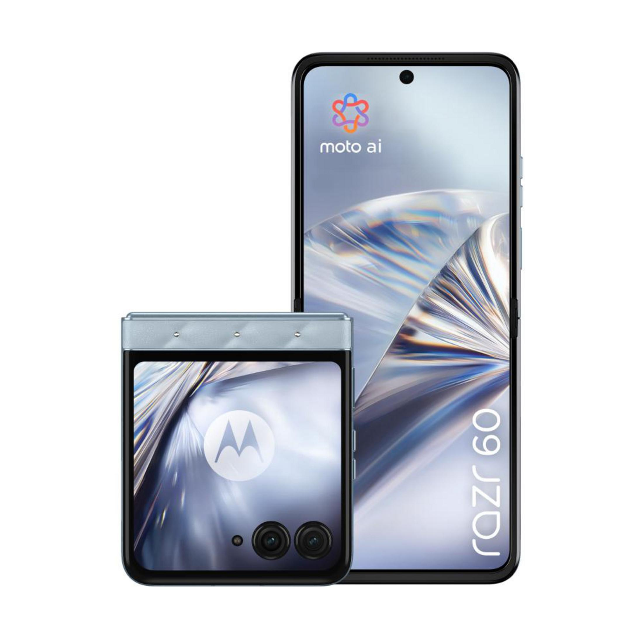 Un smartphone Motorola Razr 60 plegado y uno desplegado.
