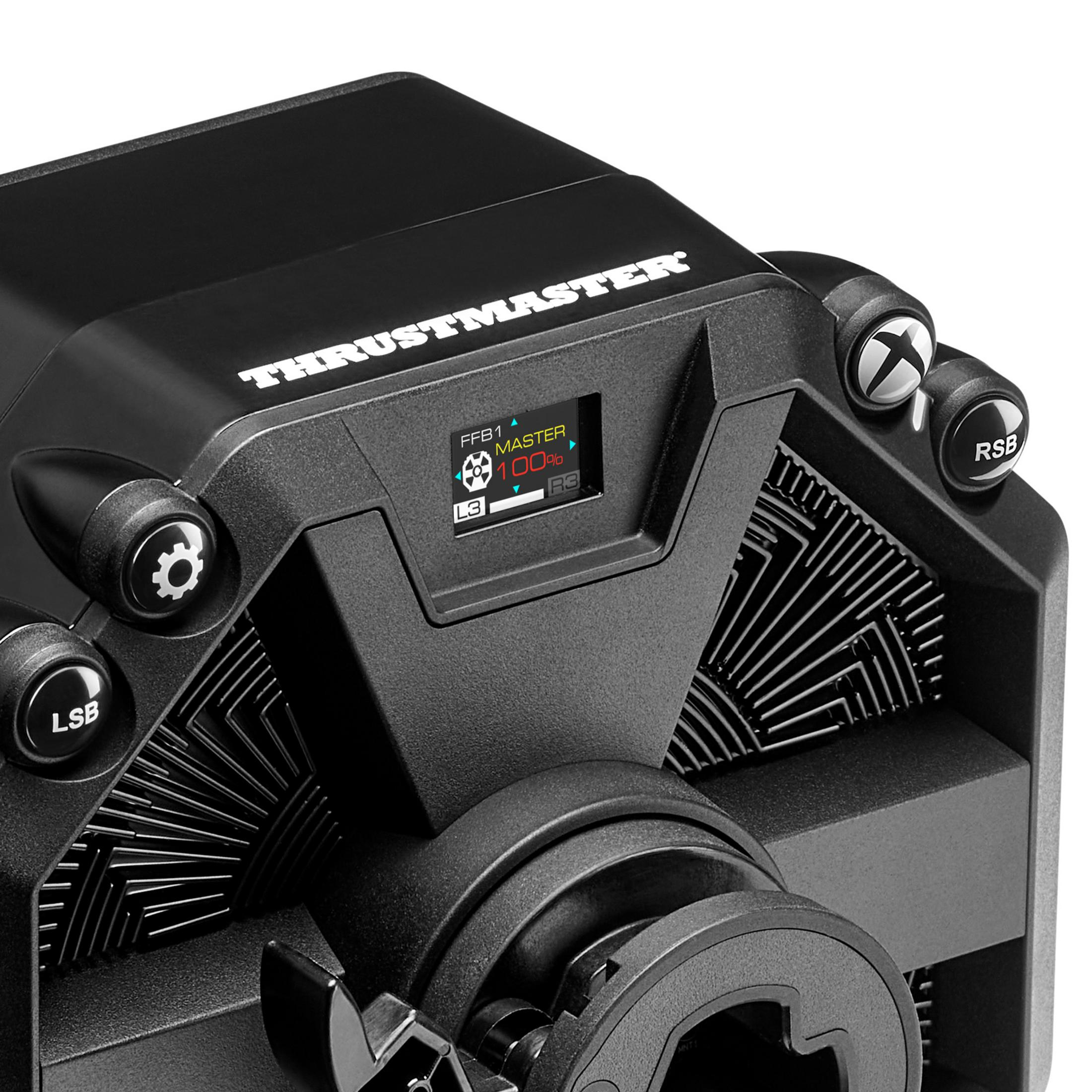Schwarzer Gaming-Lenker mit Display, Tasten und Lüftungsschlitzen.