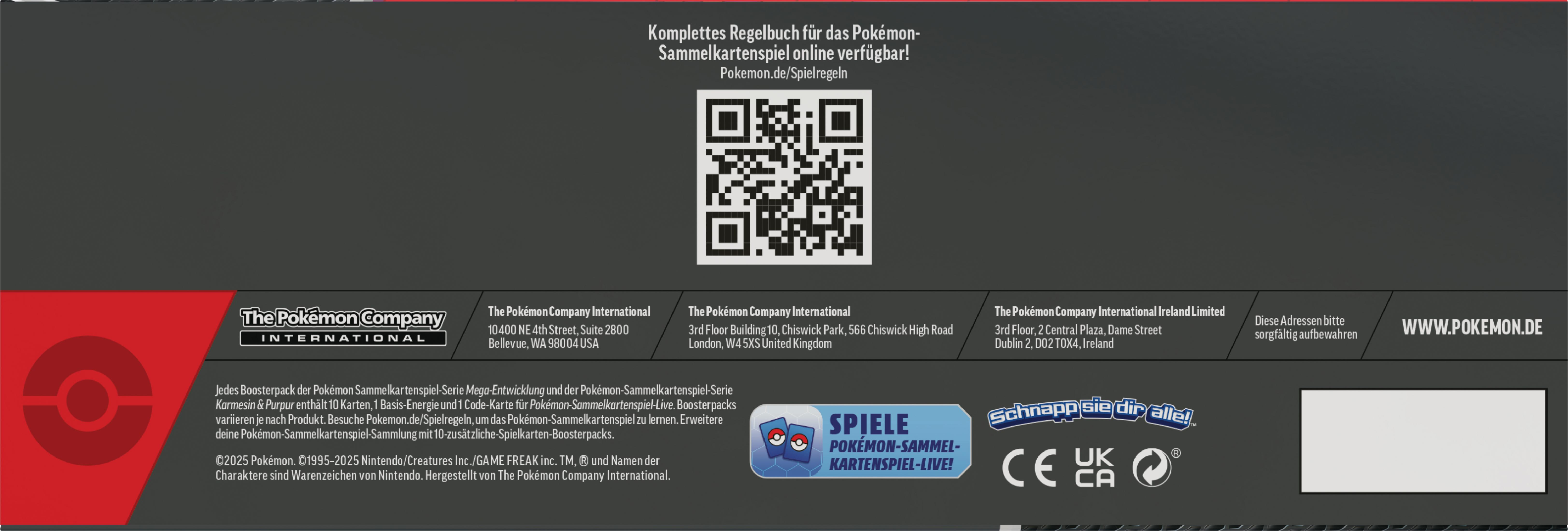 Informazioni sul Gioco di Carte Collezionabili Pokémon: QR code, indirizzi, regole.