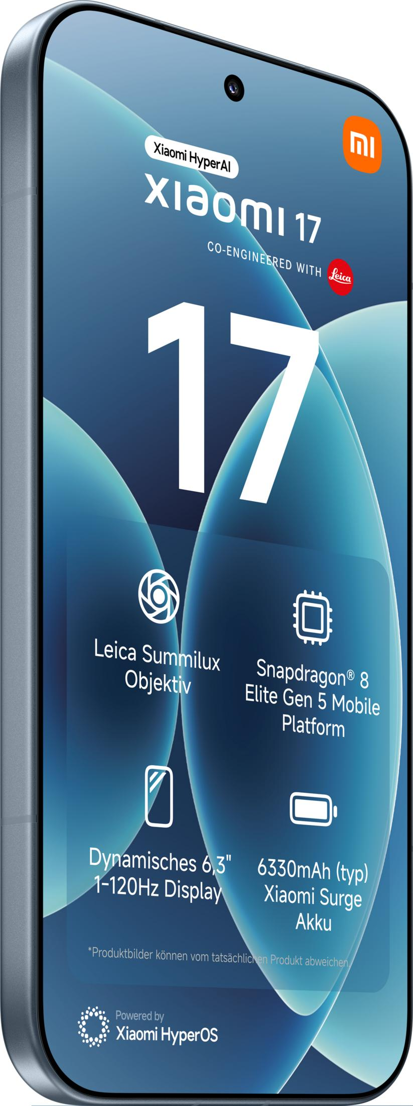 Xiaomi 17 Smartphone: Leica lens, Snapdragon 8 Gen 5, 120Hz display, 6330mAh batterij.