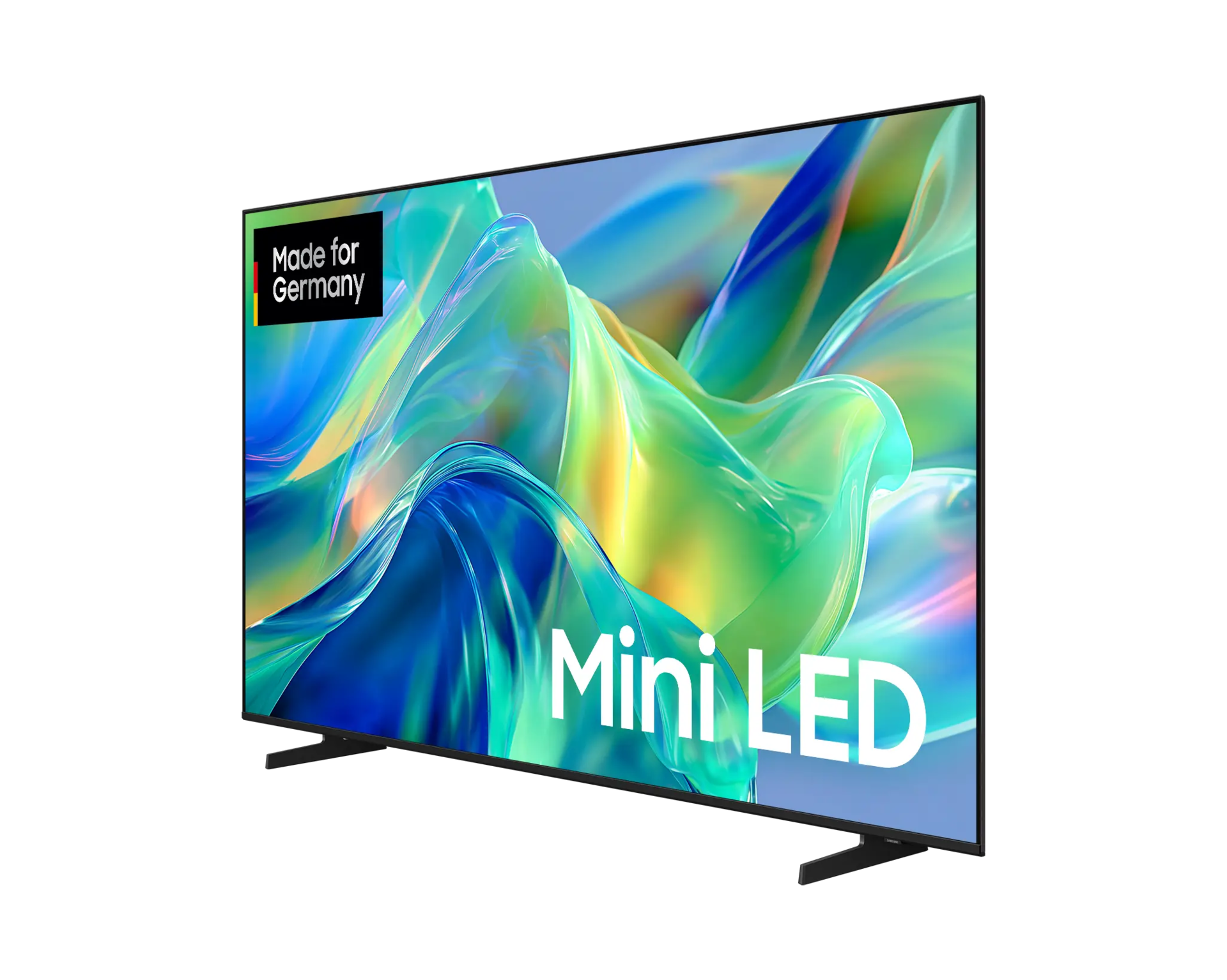 Ein moderner Fernseher mit "Made for Germany"-Logo und "Mini LED"-Anzeige.