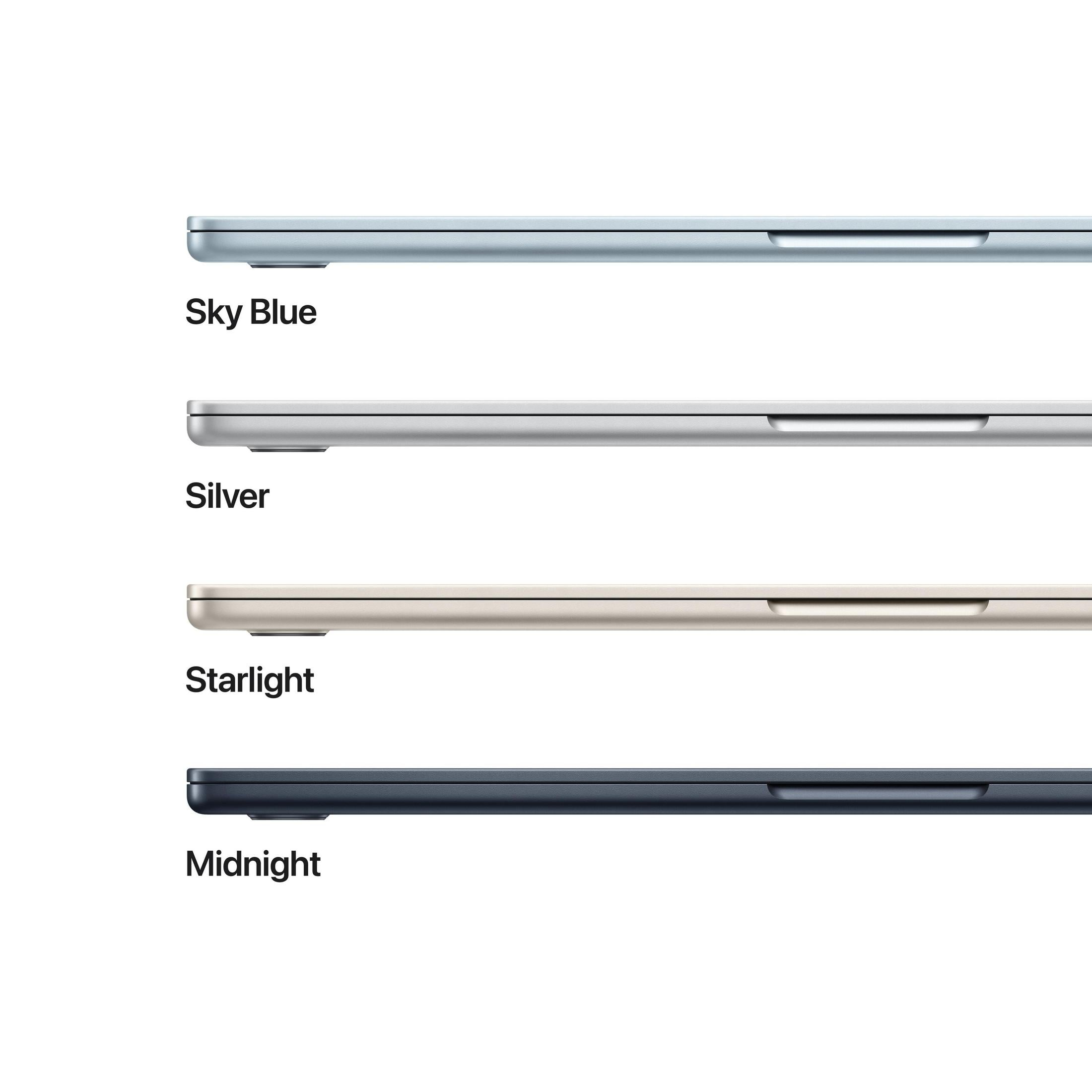 Vier Laptops in verschiedenen Farben: Himmelblau, Silber, Sternenlicht und Mitternacht.