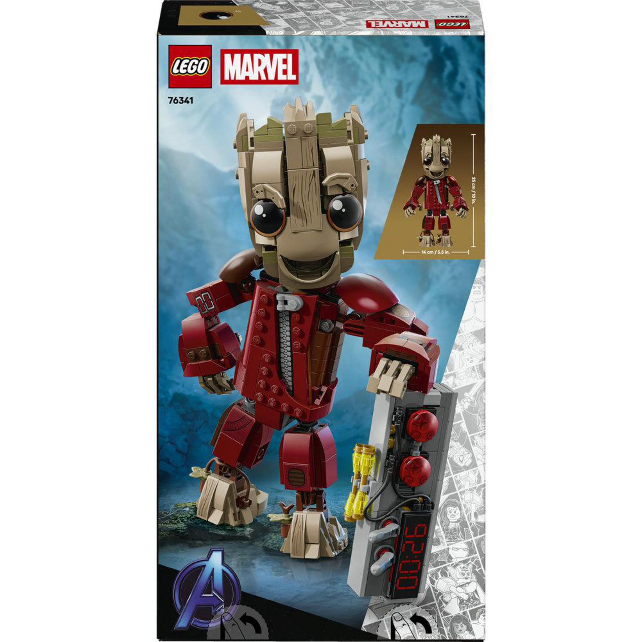 Embalaje del set Lego Marvel Groot con figura y accesorios.