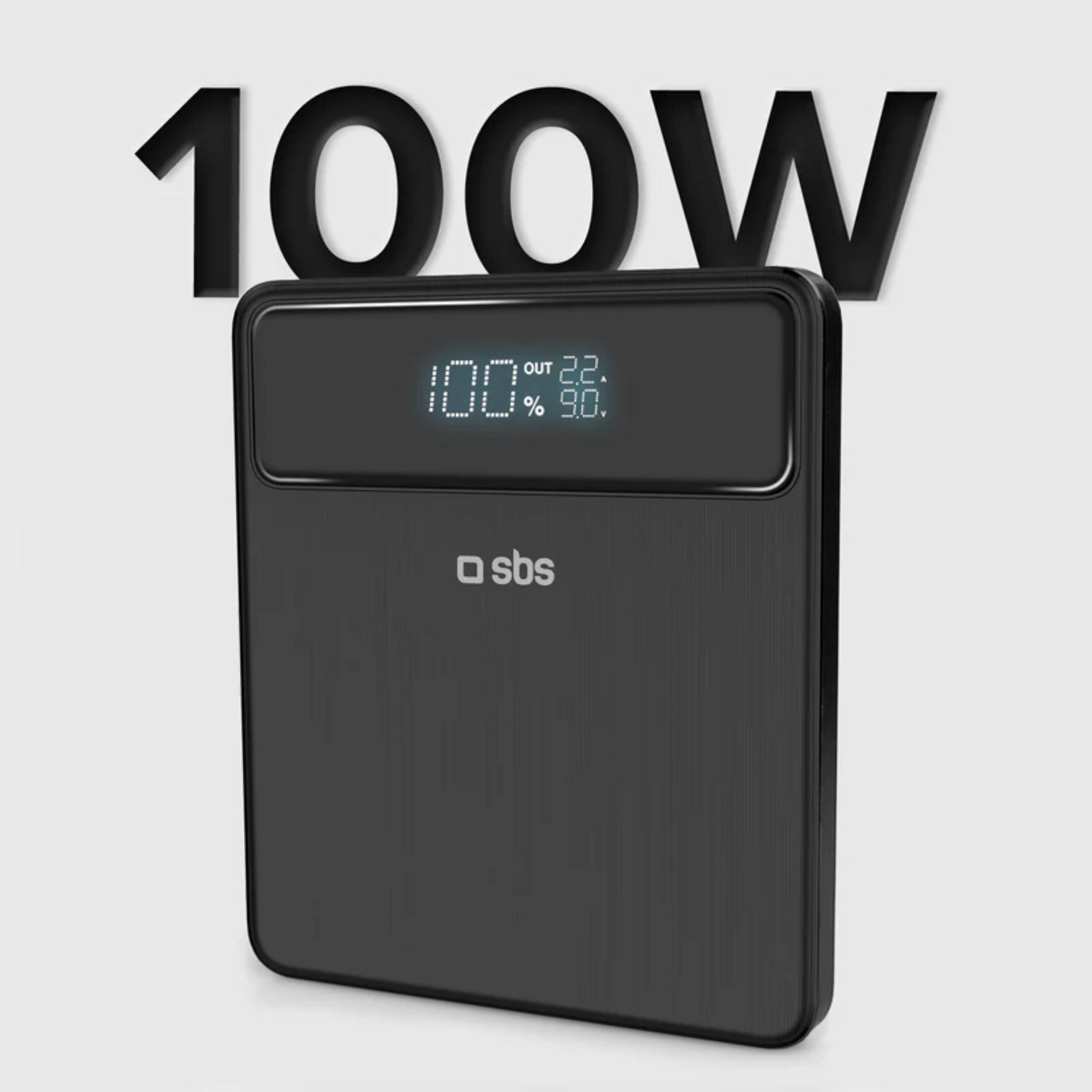 Power bank SBS nera con uscita 100W.