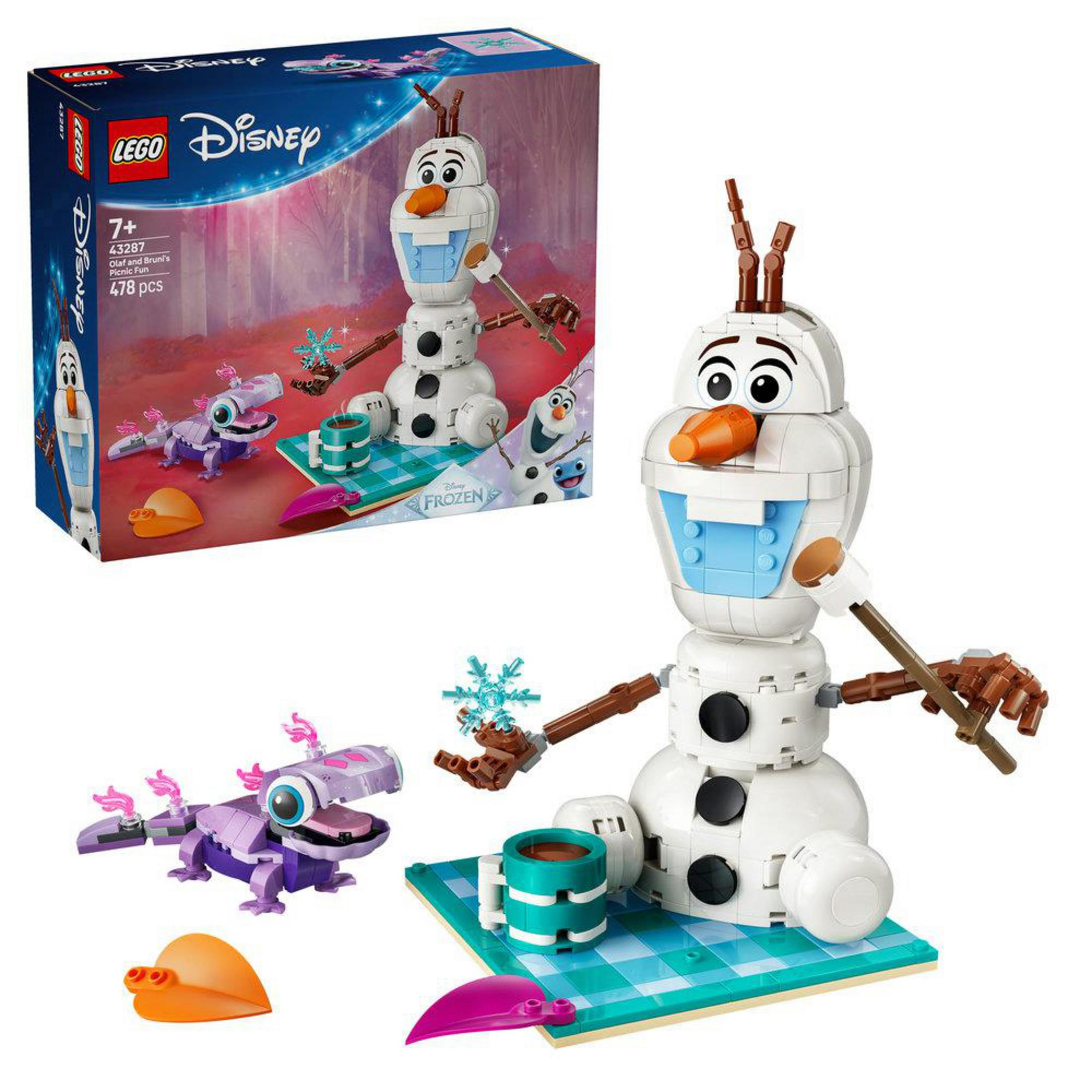 Set de Lego de Olaf y Bruni de Frozen con muñeco de nieve, lagarto morado y accesorios de picnic.
