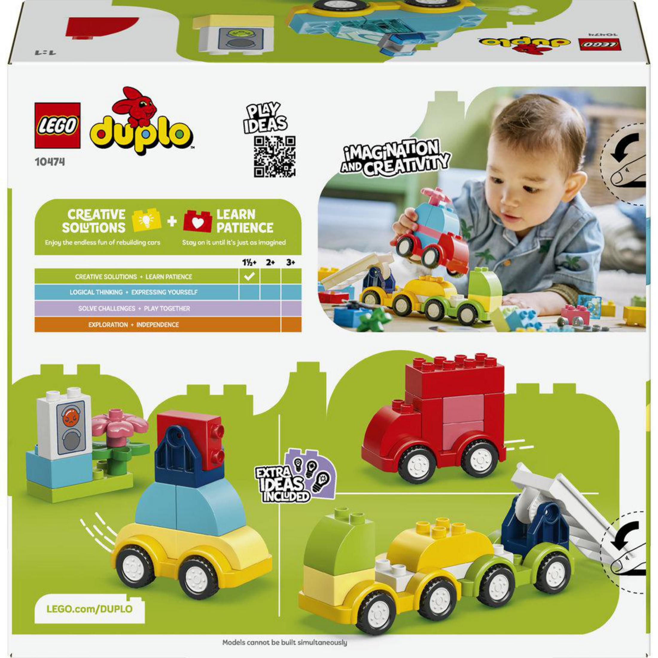 Caja LEGO Duplo con bloques de construcción coloridos y un niño jugando.