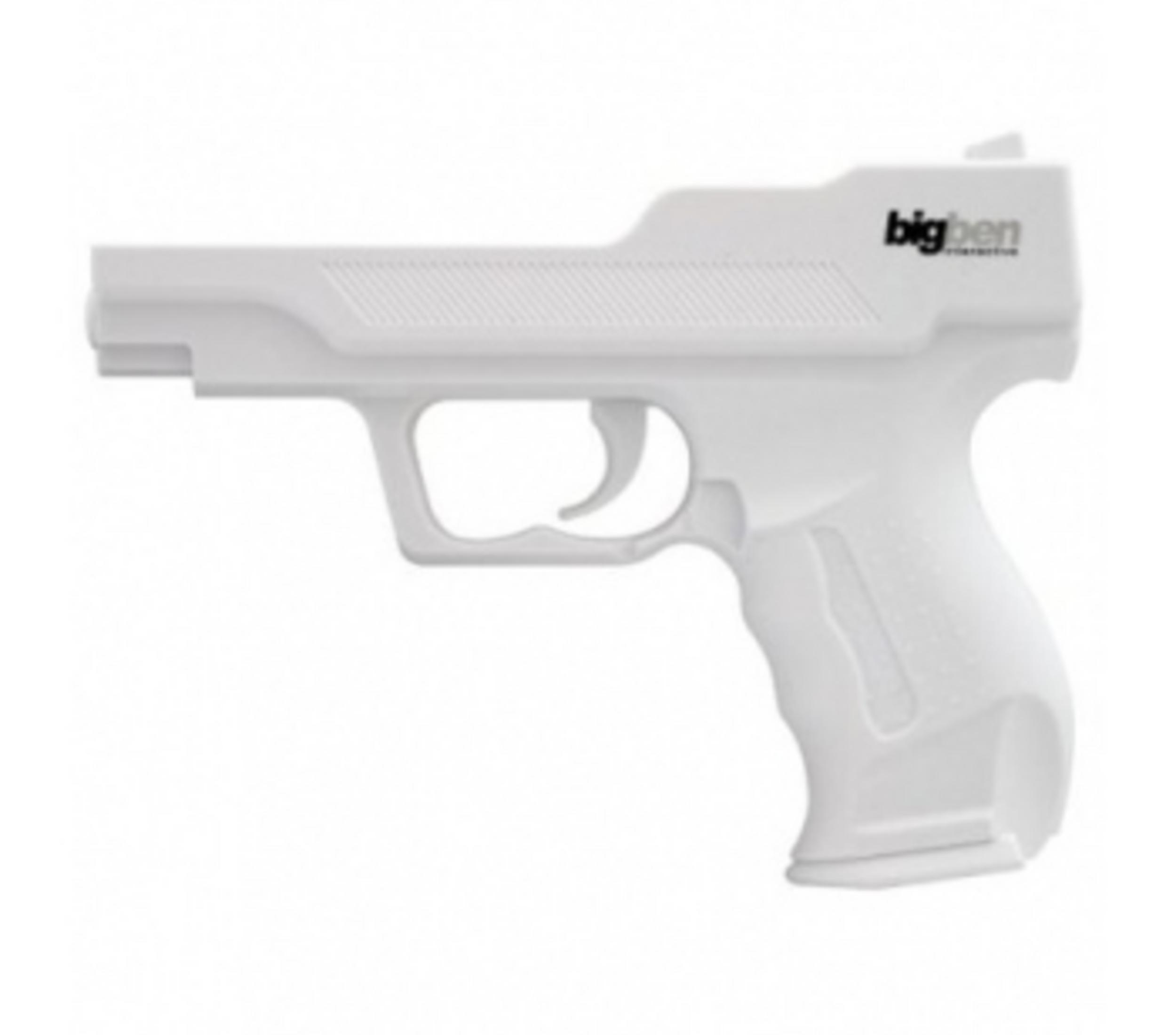 Una pistola bianca con la scritta "big ben" su sfondo bianco.