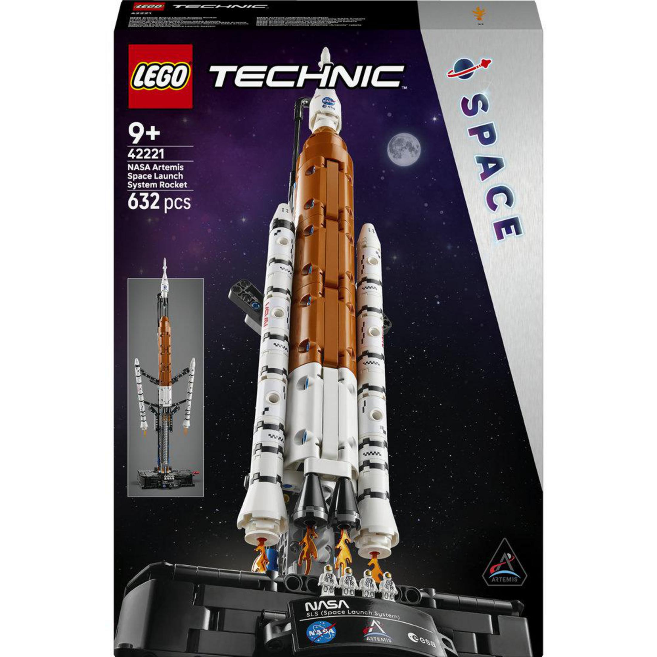 LEGO Technic NASA Artemis raket met astronauten en ruimtescène.