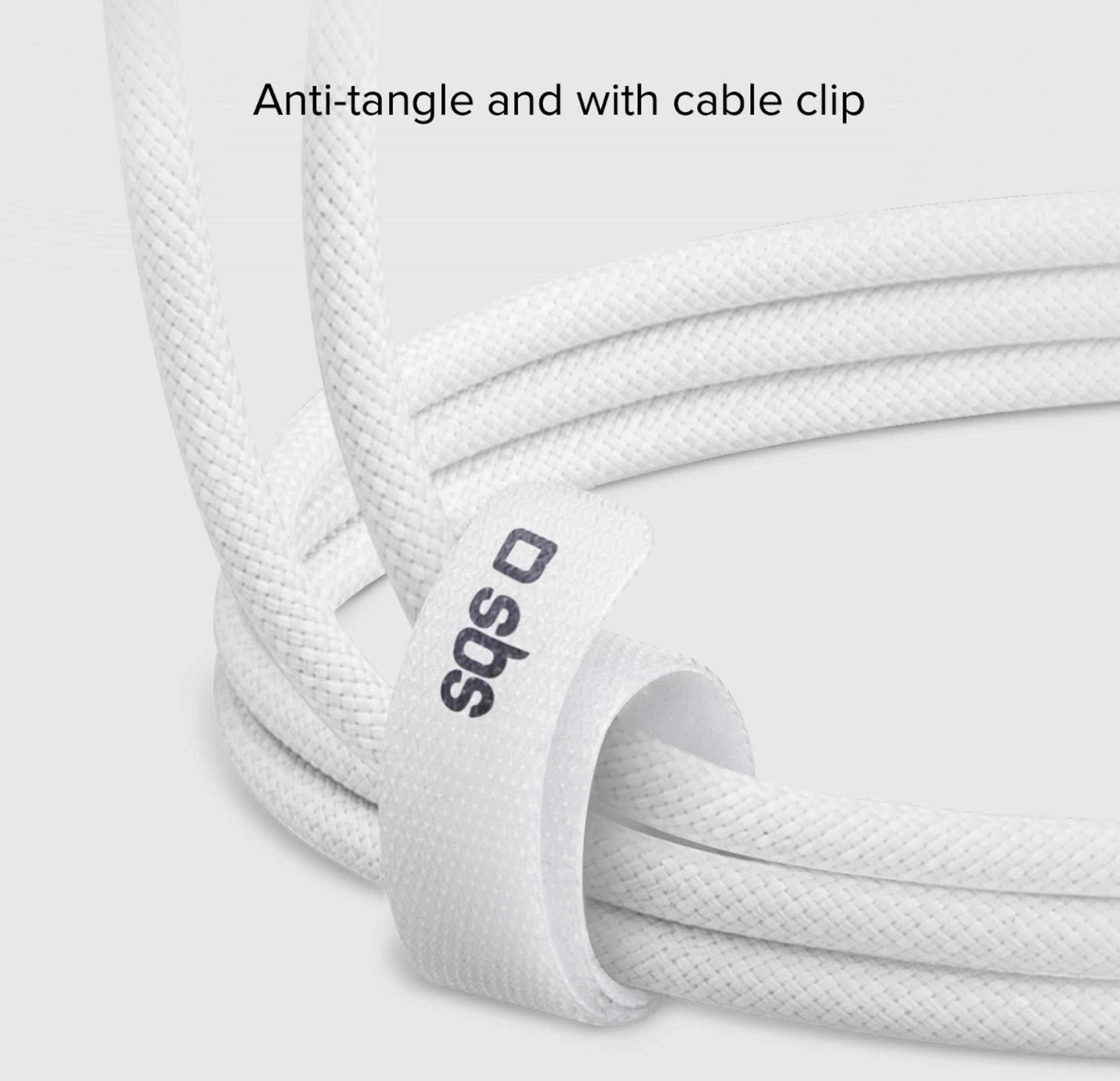 Un cable blanco con un cierre de velcro de SBS.