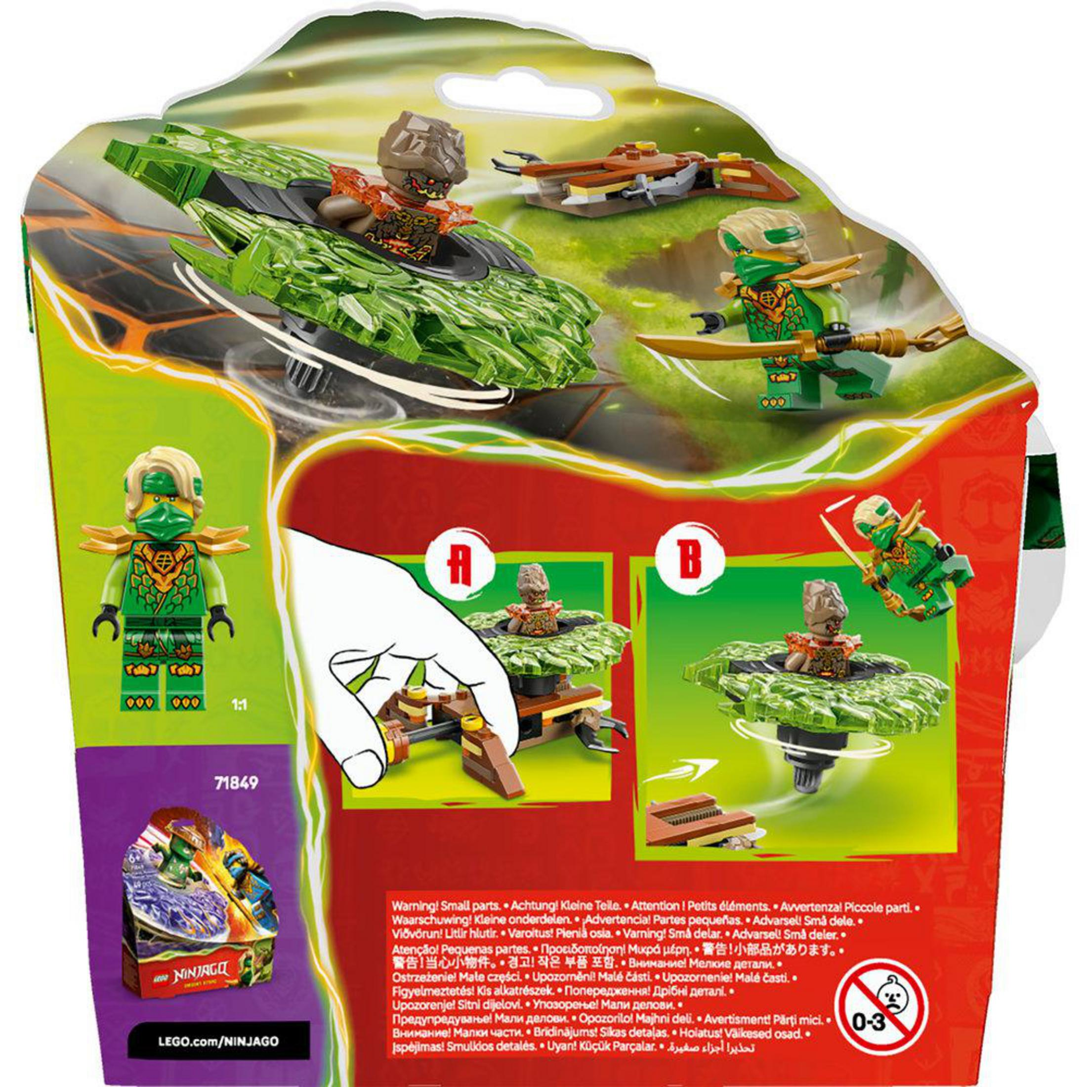 Giocattoli LEGO Ninjago: Veicoli verdi con figure, avviso piccole parti.