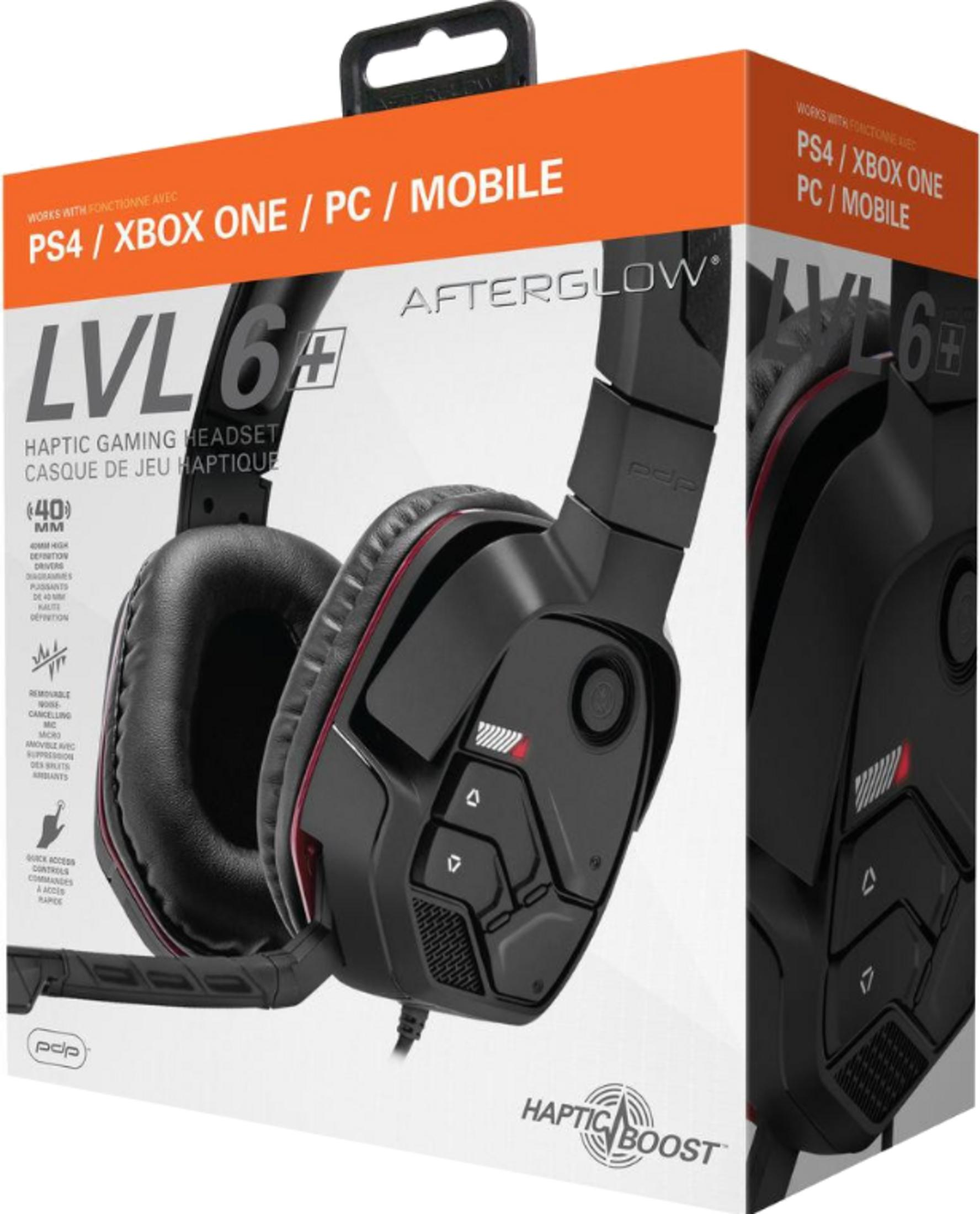 Confezione nera per cuffie da gioco Afterglow LVL 6+ con striscia arancione.